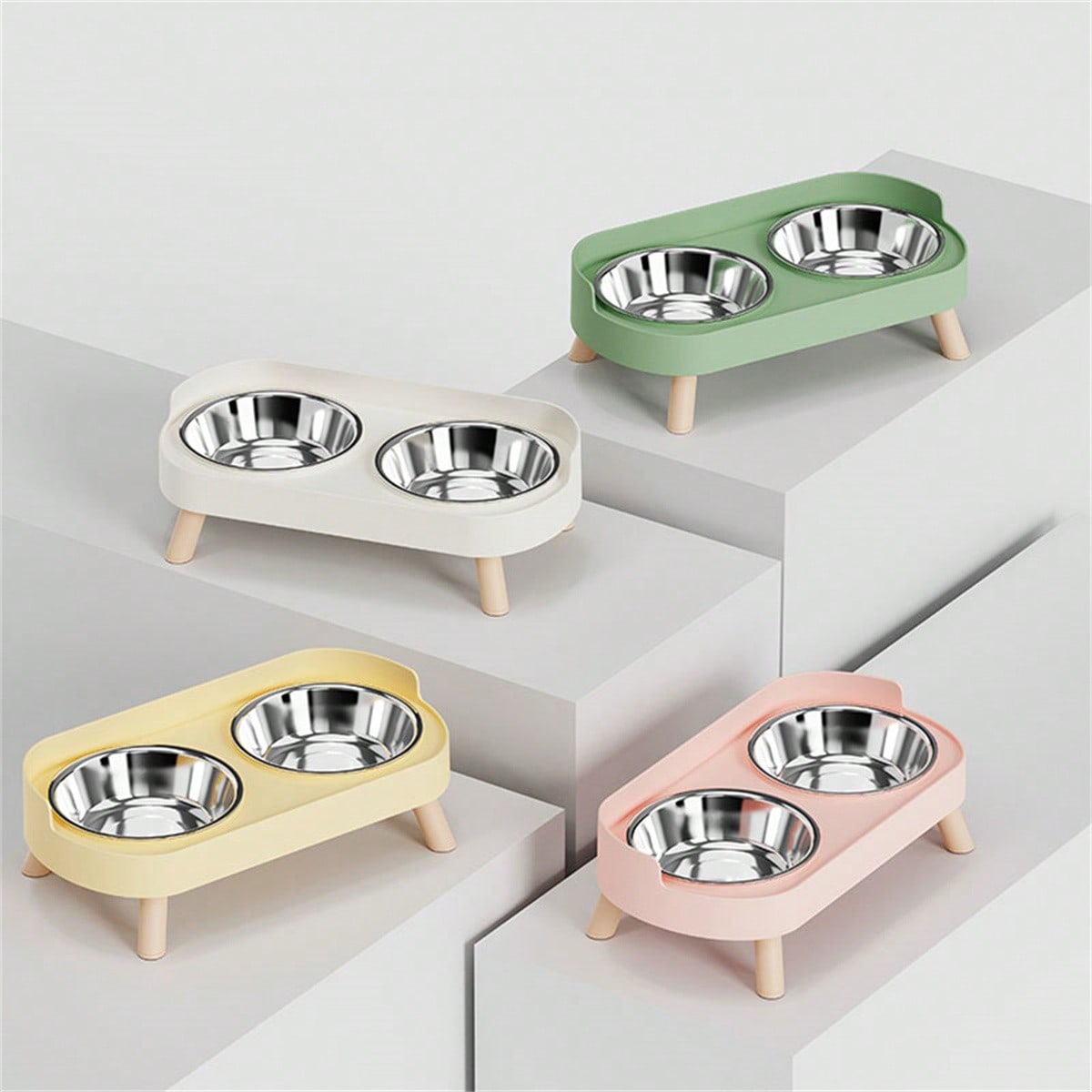 New Cat/Dog Elevated Double Bowls, Integrated Food And Water Bowls On High Stand, Available In Plastic/Stainless Steel/Ceramic, Multiple Colors To Choose For Your Beloved Pets