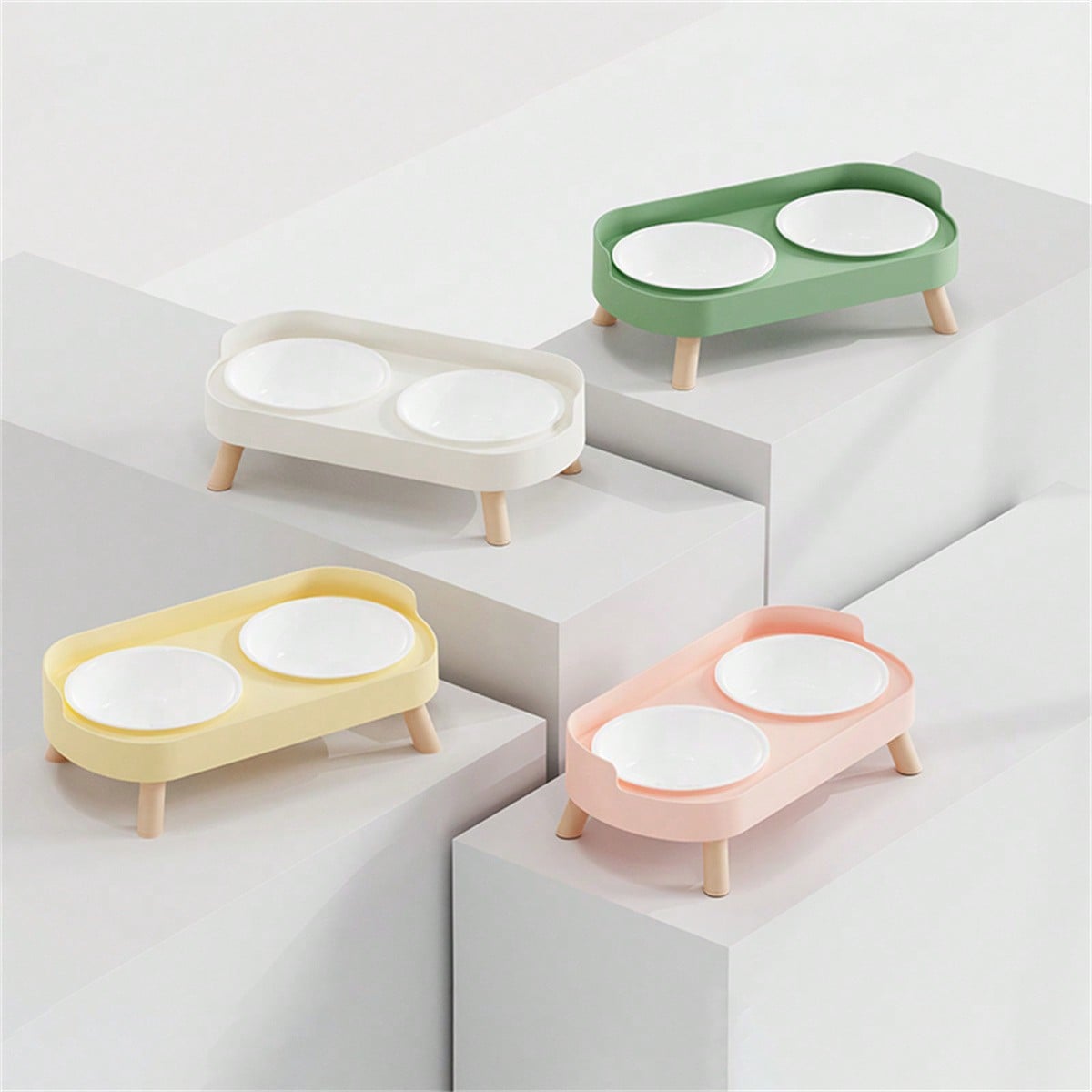 New Cat/Dog Elevated Double Bowls, Integrated Food And Water Bowls On High Stand, Available In Plastic/Stainless Steel/Ceramic, Multiple Colors To Choose For Your Beloved Pets