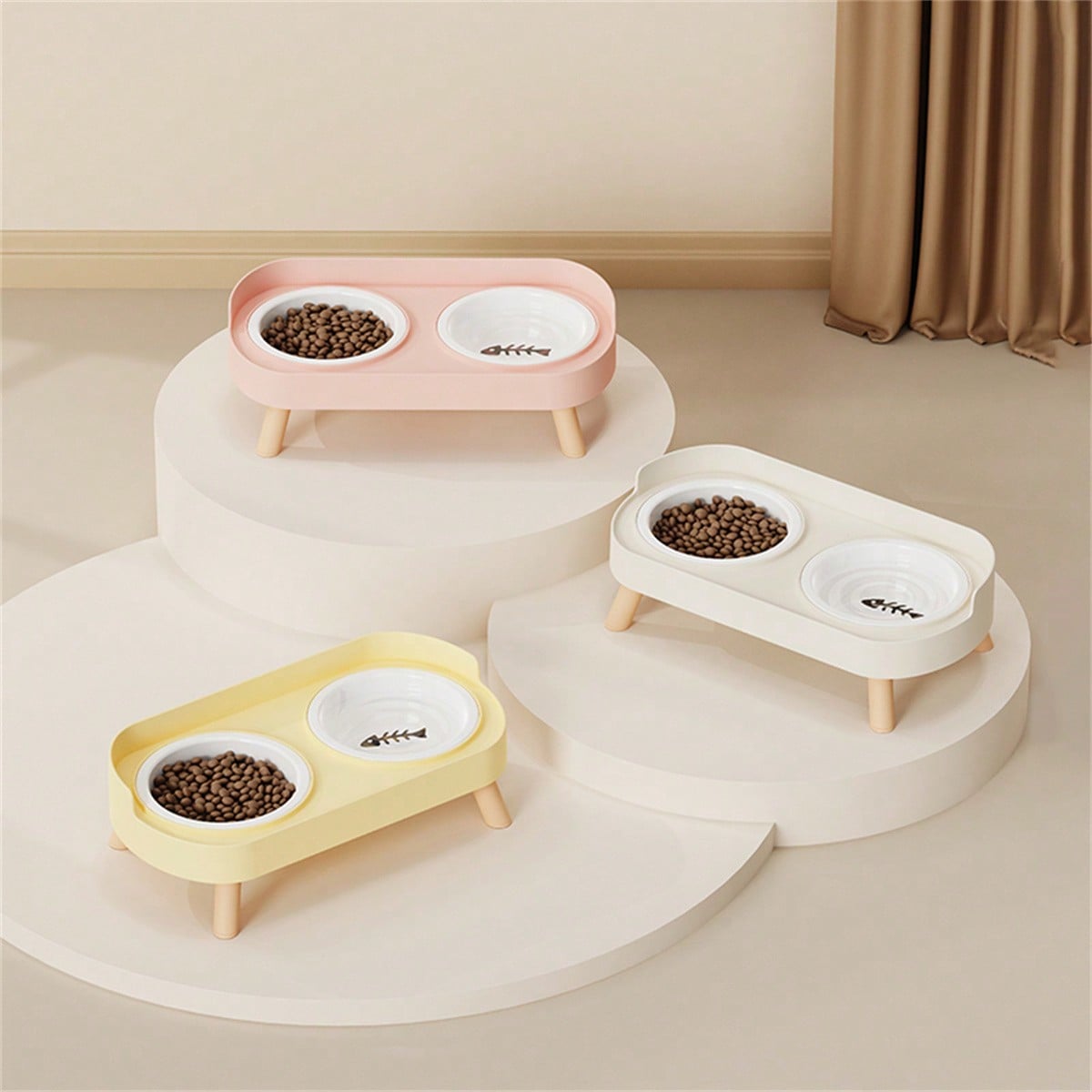 New Cat/Dog Elevated Double Bowls, Integrated Food And Water Bowls On High Stand, Available In Plastic/Stainless Steel/Ceramic, Multiple Colors To Choose For Your Beloved Pets