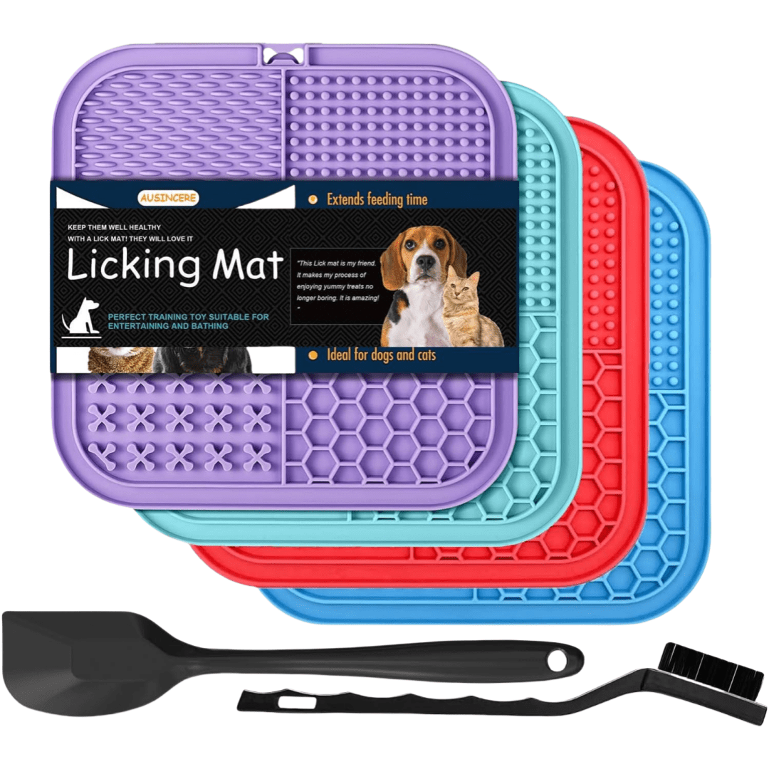 3-pack multicolor silicone lick mats with suction cups for dogs and cats, 7.9 inch slow feeder pet pad