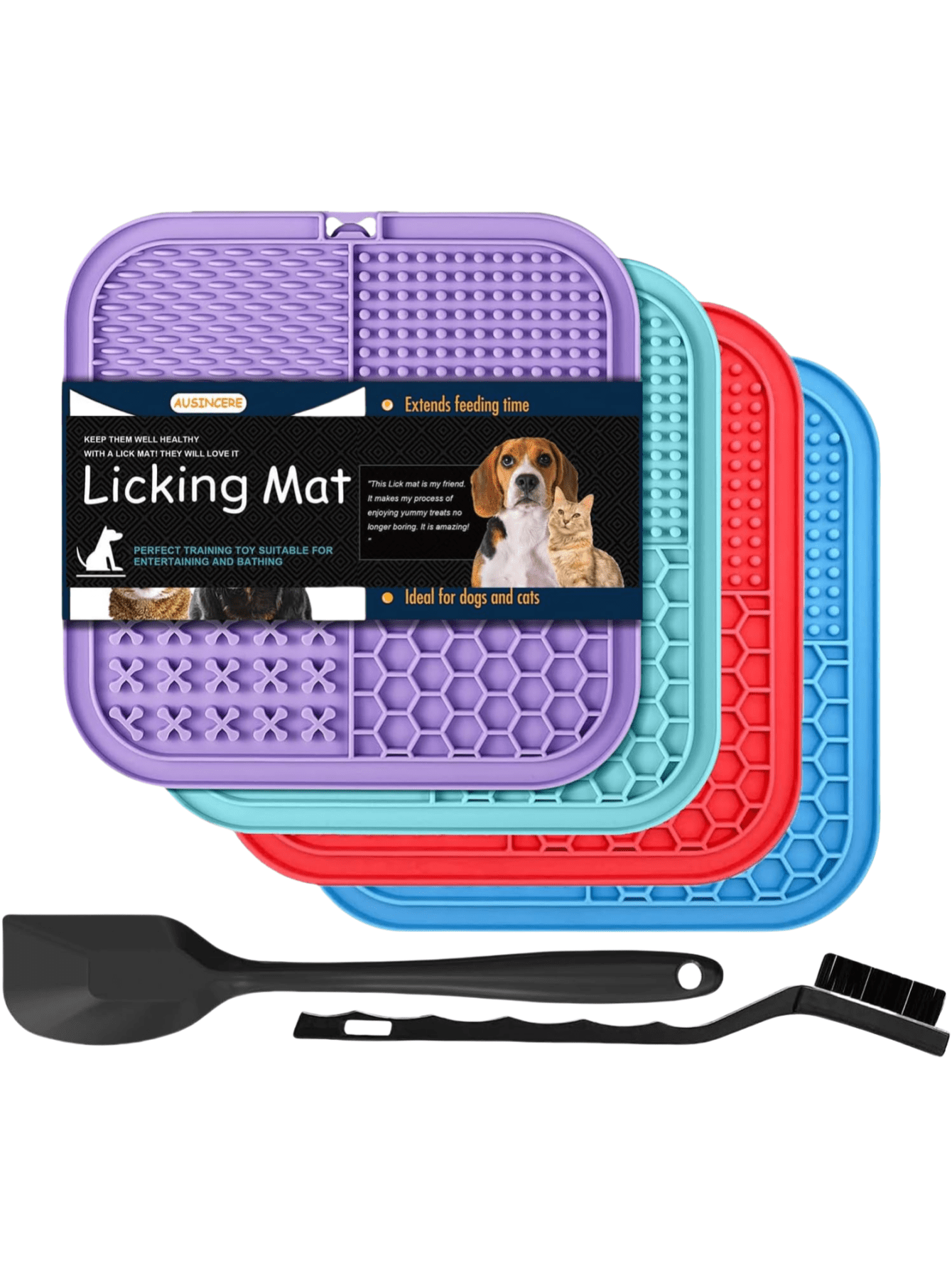 3-pack multicolor silicone lick mats with suction cups for dogs and cats, 7.9 inch slow feeder pet pad