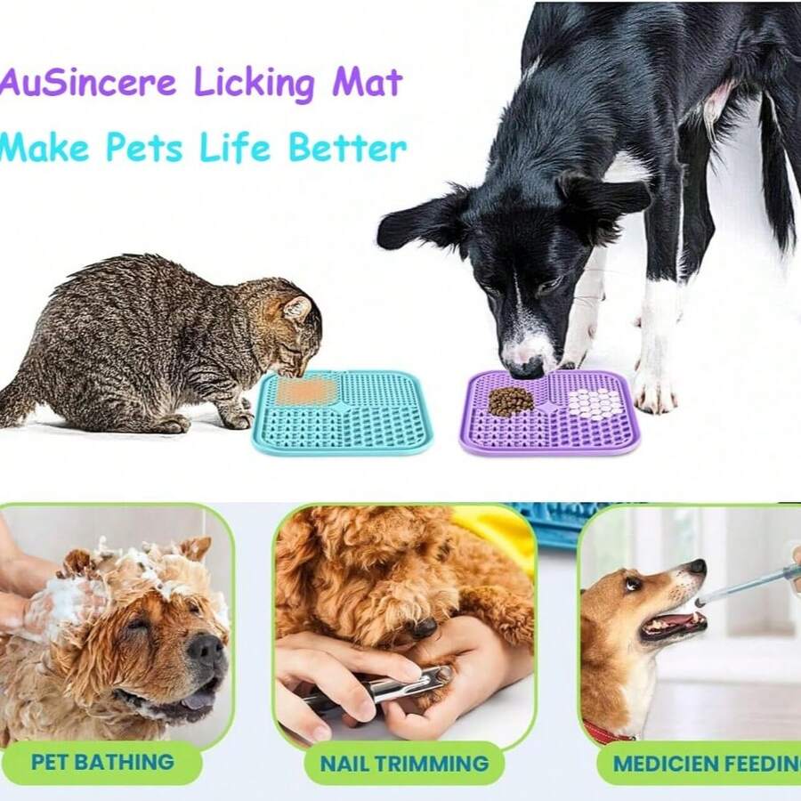 3-pack multicolor silicone lick mats with suction cups for dogs and cats, 7.9 inch slow feeder pet pad