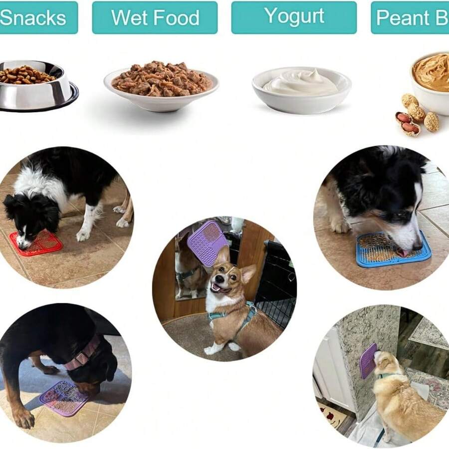 3-pack multicolor silicone lick mats with suction cups for dogs and cats, 7.9 inch slow feeder pet pad