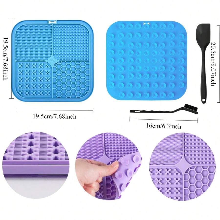 3-pack multicolor silicone lick mats with suction cups for dogs and cats, 7.9 inch slow feeder pet pad
