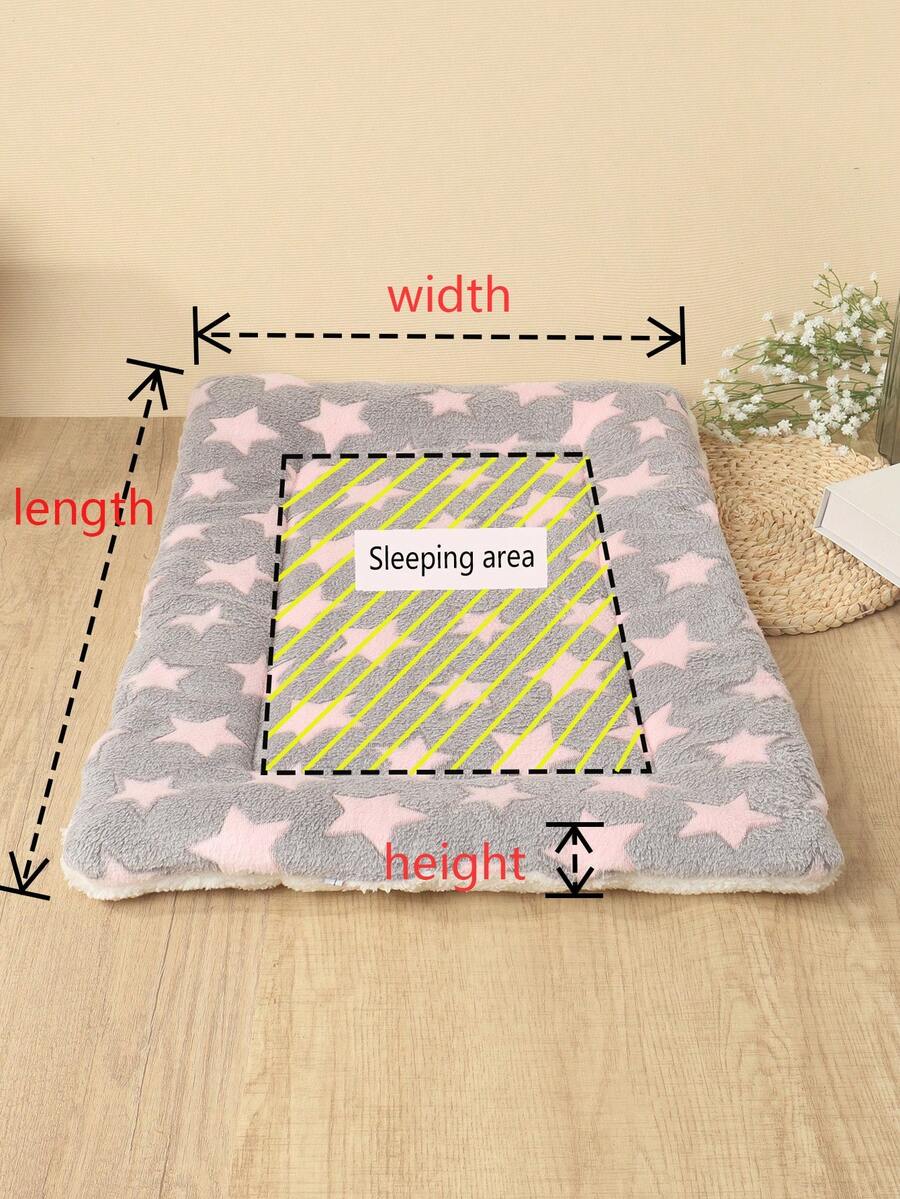 Thickened grey pet bed mat with pink star pattern designed for small and medium cats and dogs