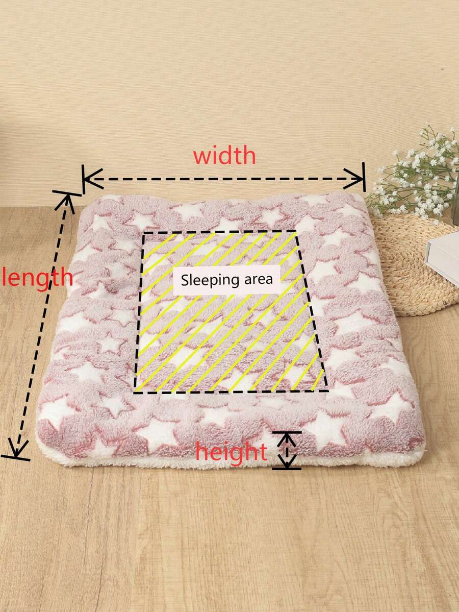 Thickened grey pet bed mat with pink star pattern designed for small and medium cats and dogs