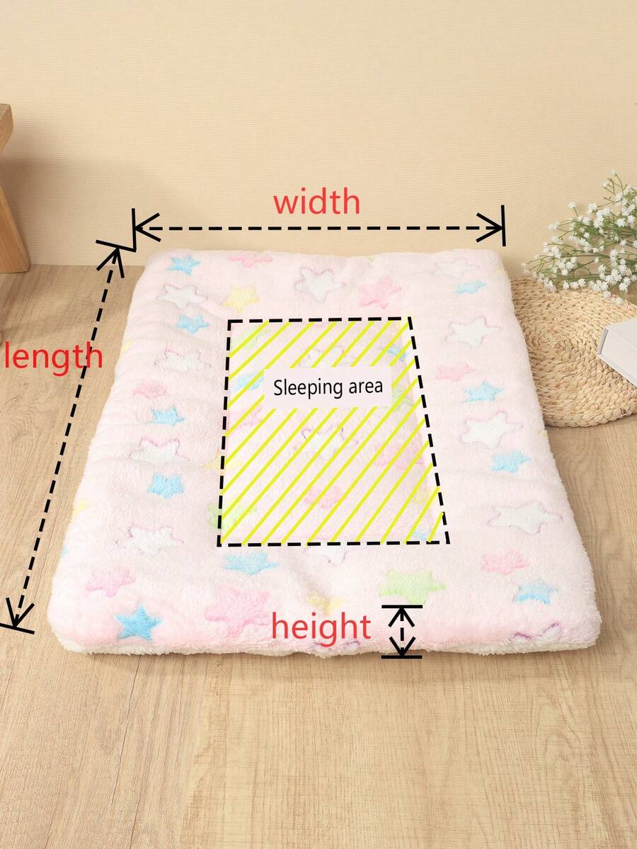 Thickened grey pet bed mat with pink star pattern designed for small and medium cats and dogs