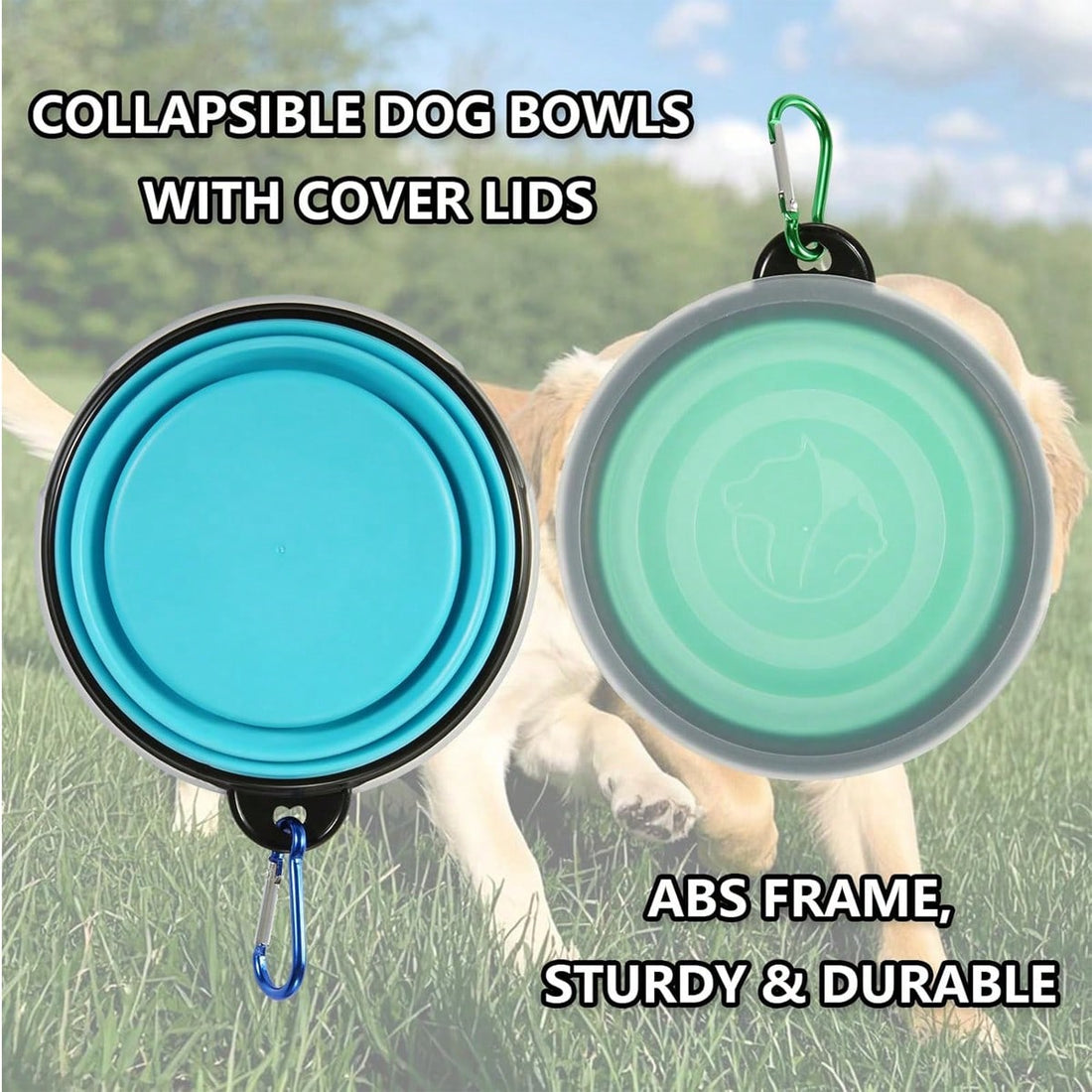 1/2 Pcs Collapsible Bowl With Cover Lids,2 Packs Dog Travel Bowls Portable Foldable Cat Water Dish Bowl For Pets Walking Parking Camping