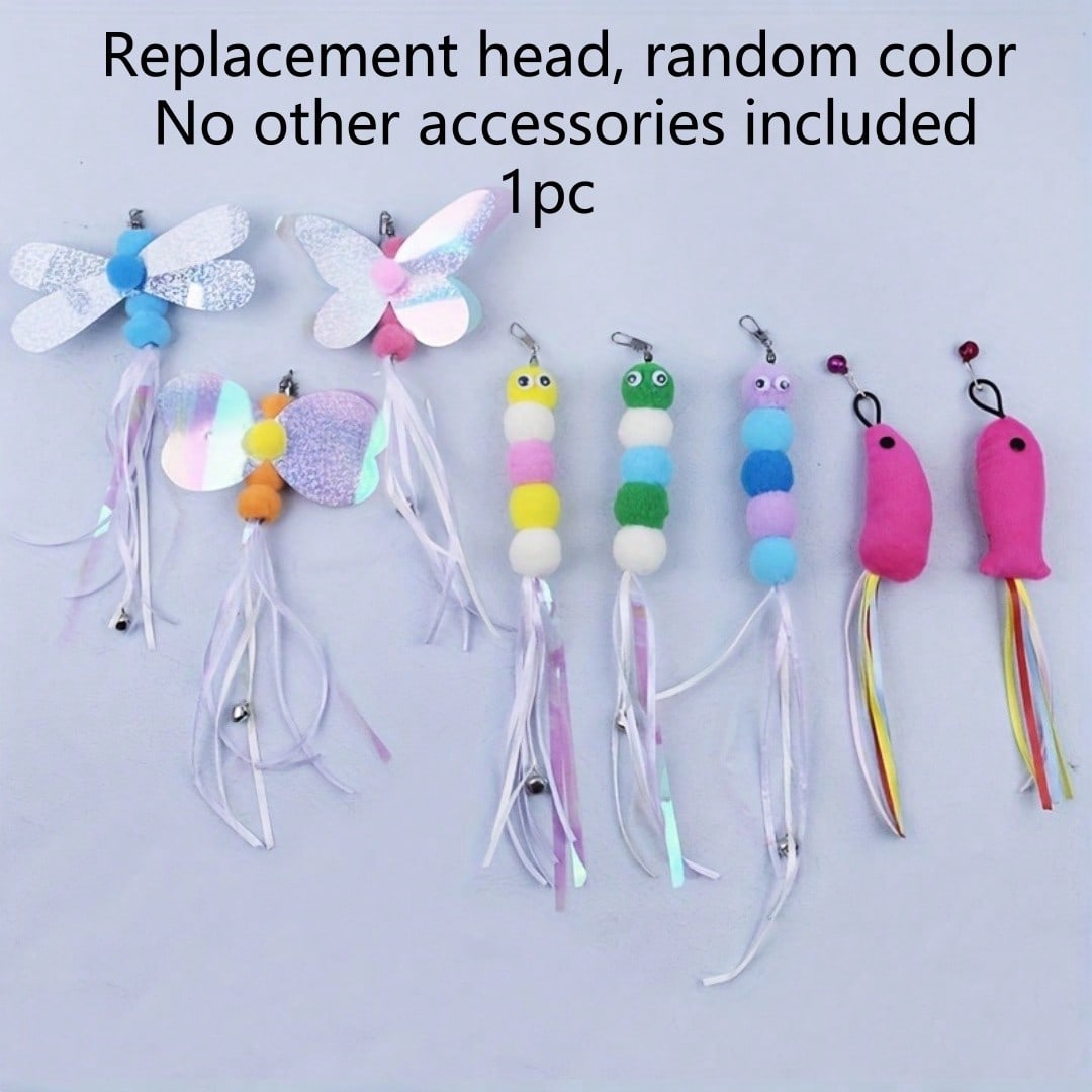 1pc Cat Teaser Wand Toy With Replacement Feather & Bell, Interactive Pet Toy For Cat Exercise And Entertainment, Handheld Wand With Interchangeable Insect-Shaped Attachments