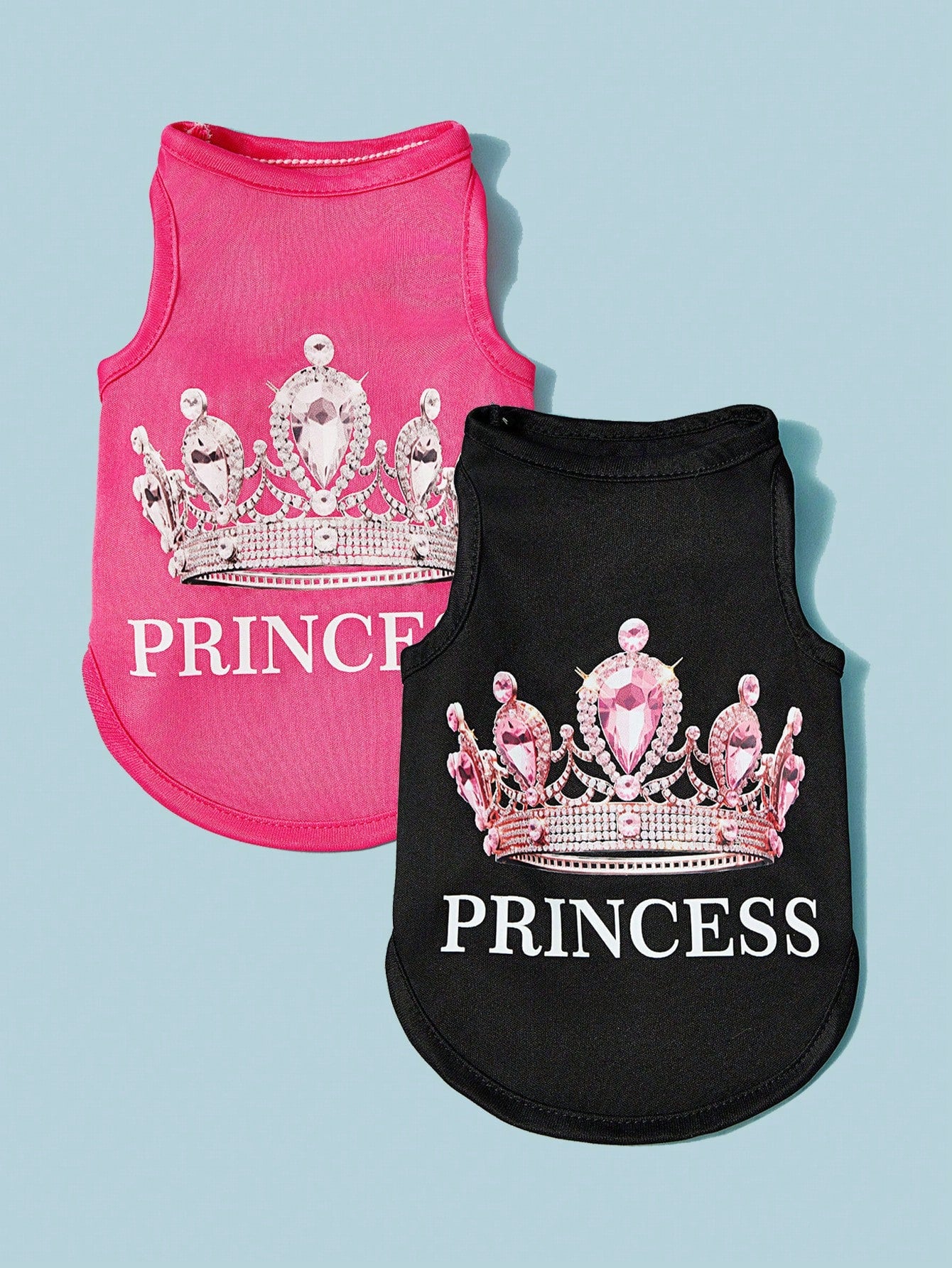 2pcs Princess Style Diamond Crown & English Text Print Breathable Cool Dog/Cat Vest/Top, Suitable For Pets