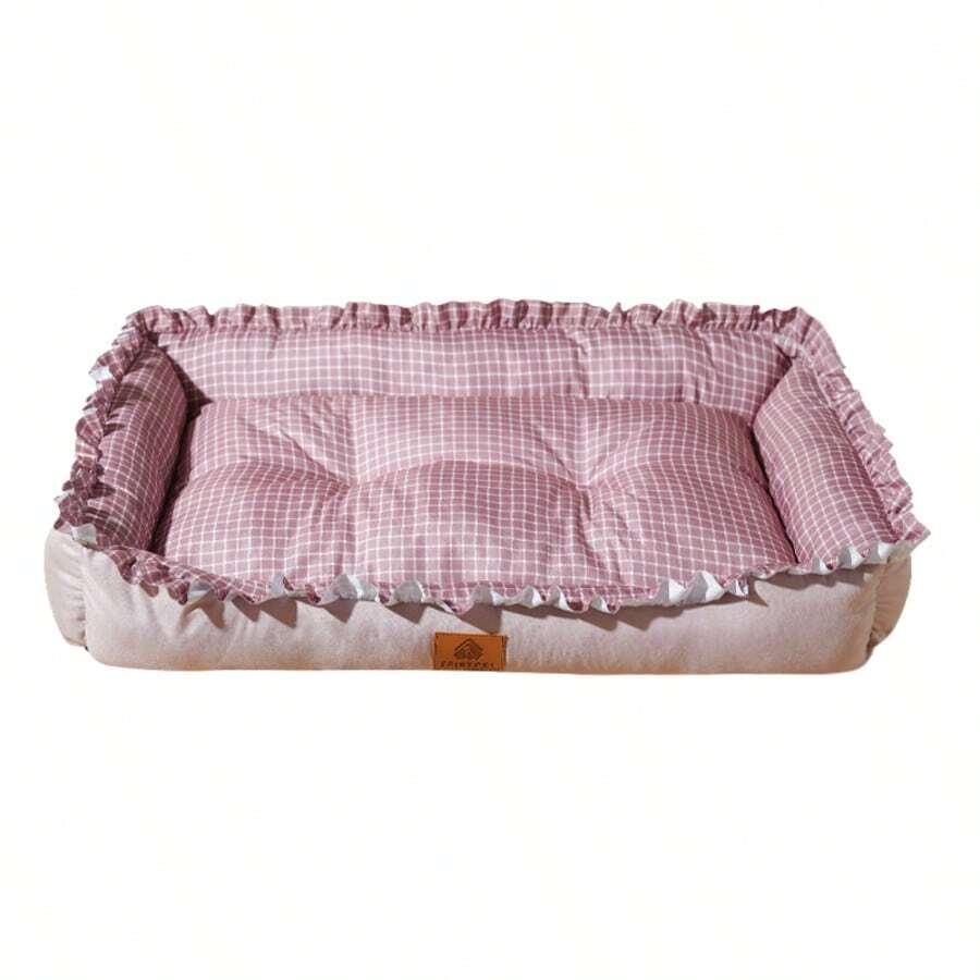 Plaid trimmed soft cooling pet bed mat for cats and dogs made of 100% polyester