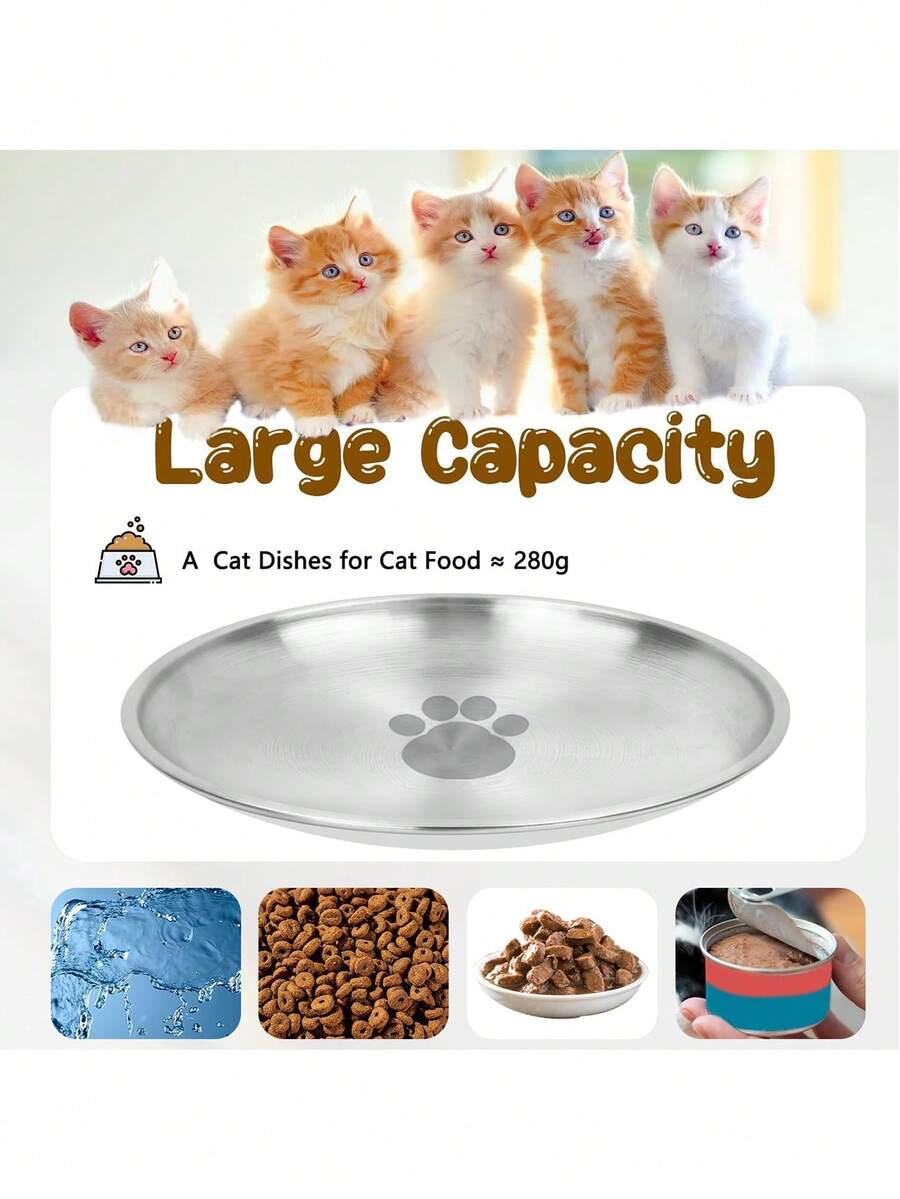6.7 inch stainless steel cat food bowl with cute paw print design and shallow anti-whisker fatigue shape for kittens
