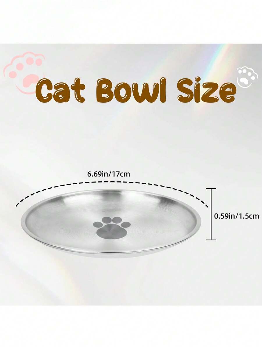 6.7 inch stainless steel cat food bowl with cute paw print design and shallow anti-whisker fatigue shape for kittens