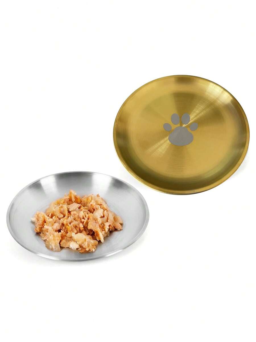 6.7 inch stainless steel cat food bowl with cute paw print design and shallow anti-whisker fatigue shape for kittens