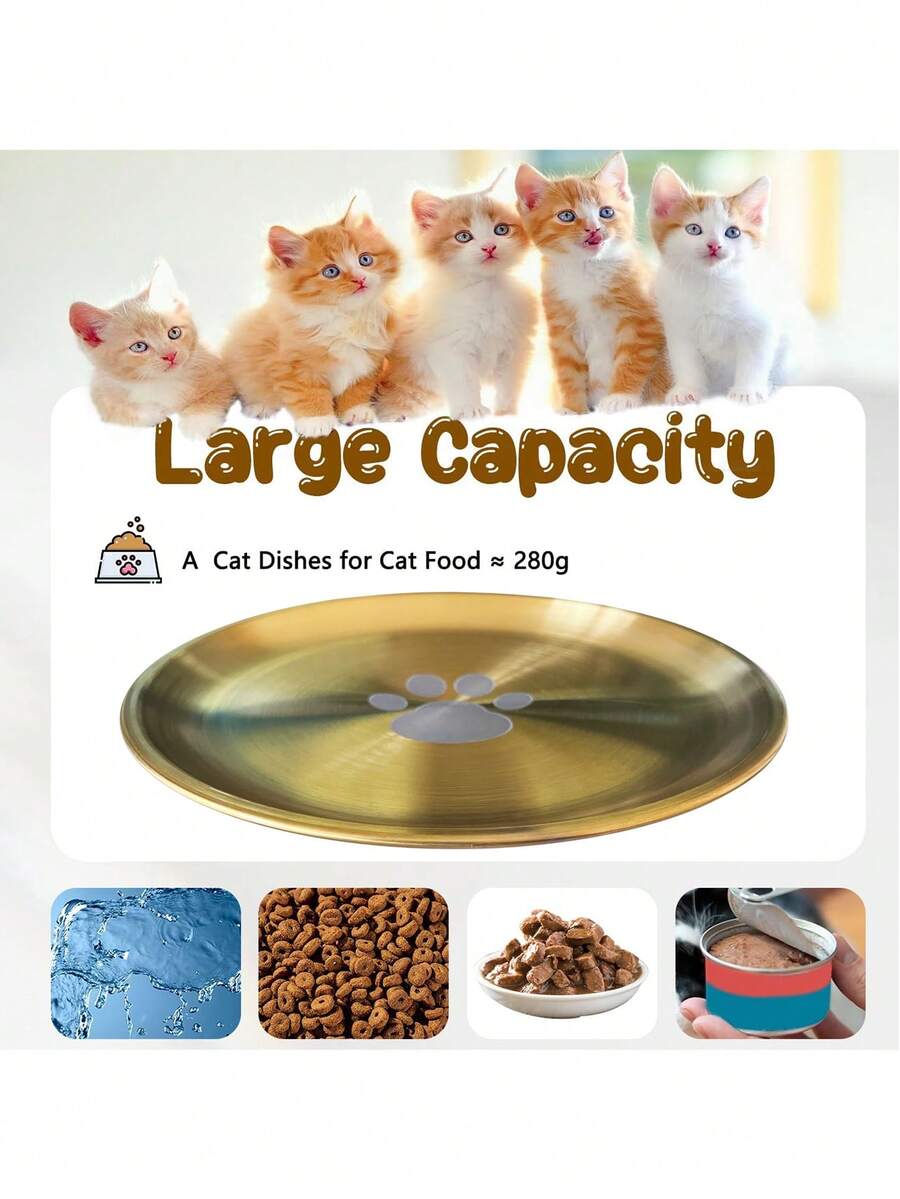 6.7 inch stainless steel cat food bowl with cute paw print design and shallow anti-whisker fatigue shape for kittens