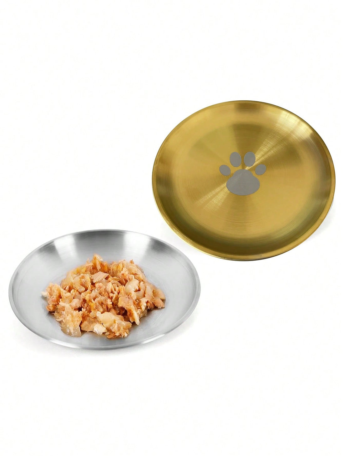 6.7 inch stainless steel cat food bowl with cute paw print design and shallow anti-whisker fatigue shape for kittens