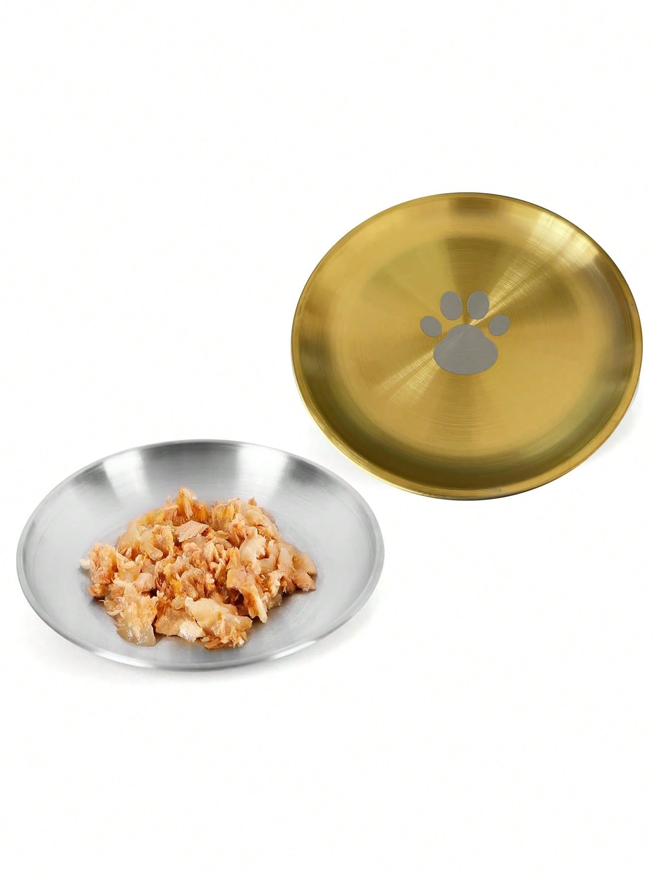 6.7 inch stainless steel cat food bowl with cute paw print design and shallow anti-whisker fatigue shape for kittens