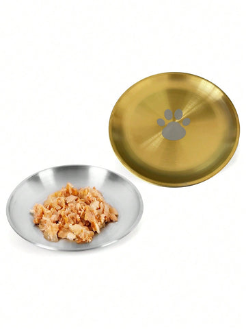 6.7 inch stainless steel cat food bowl with cute paw print design and shallow anti-whisker fatigue shape for kittens