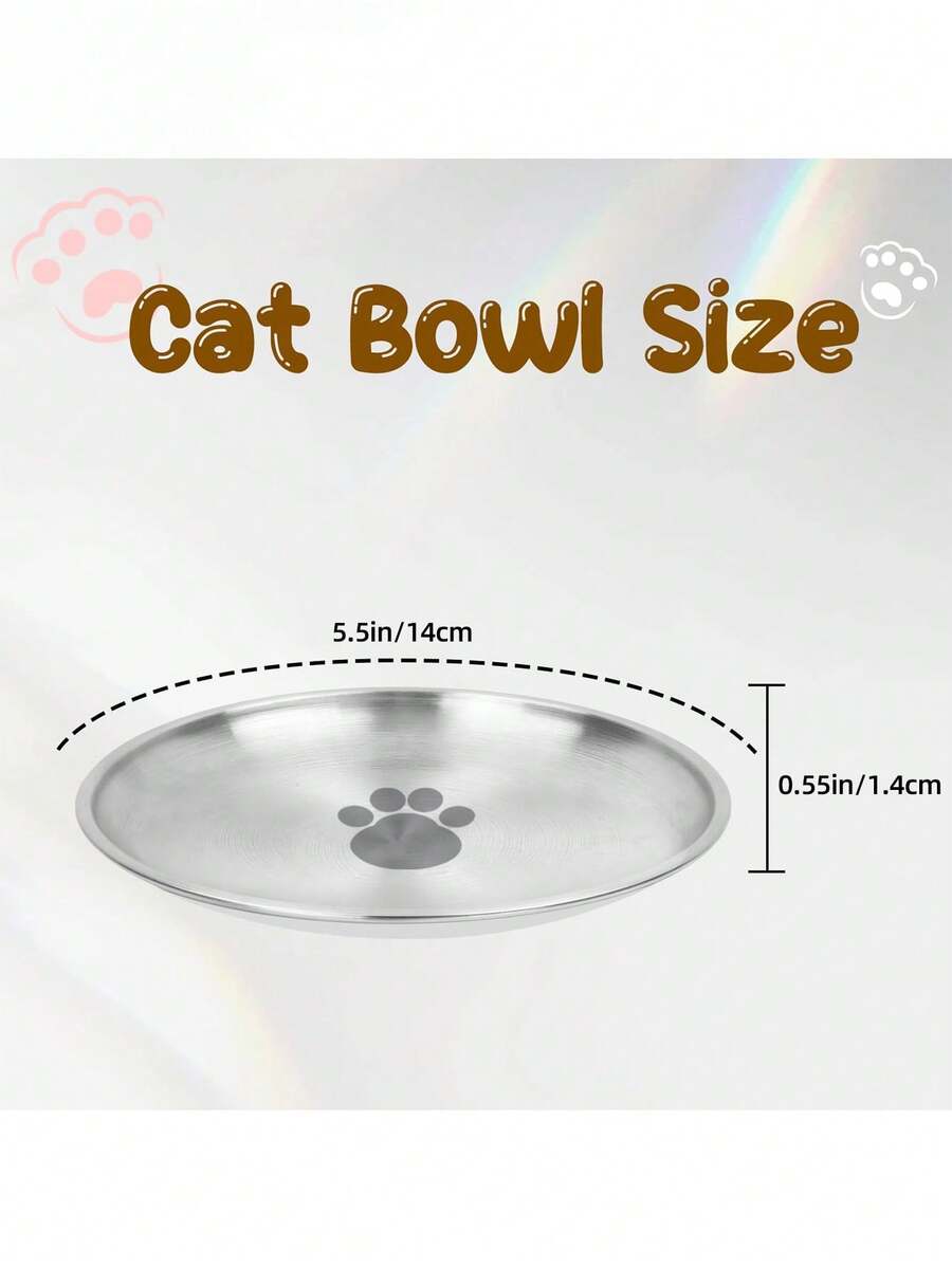 6.7 inch stainless steel cat food bowl with cute paw print design and shallow anti-whisker fatigue shape for kittens