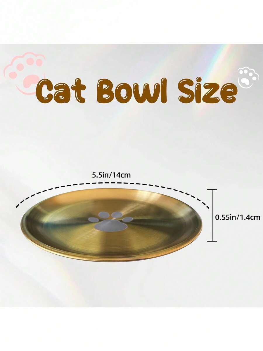 6.7 inch stainless steel cat food bowl with cute paw print design and shallow anti-whisker fatigue shape for kittens