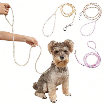Multicolor pearl beaded pet leash for cats and dogs with a secure clasp, designed as a stylish walking and training lead.