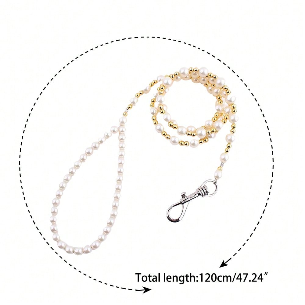 Multicolor pearl beaded pet leash for cats and dogs with a secure clasp, designed as a stylish walking and training lead.
