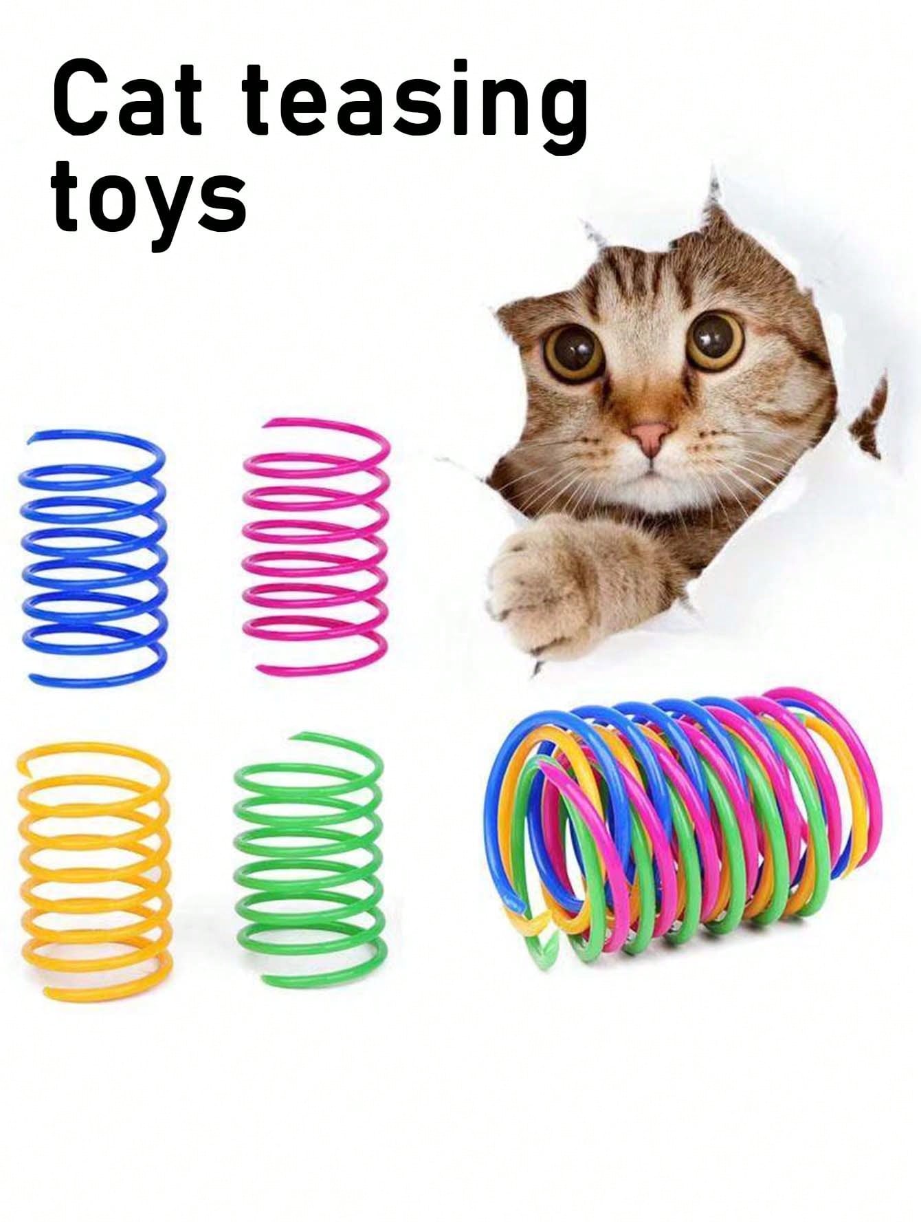 Pet Cat Self-Playing Toy, Plastic Colorful Spring Bouncing Interactive Teaser For Cats, Cat Supplies Cat Spiral Spring/Paper Crinkle Toys, 2/4/8/10/12/14/20/30/40/50/60 Pcs, Creative Toys To Kill Time And Keep Healthy Heavy-Duty Plastic Colorful Toys For