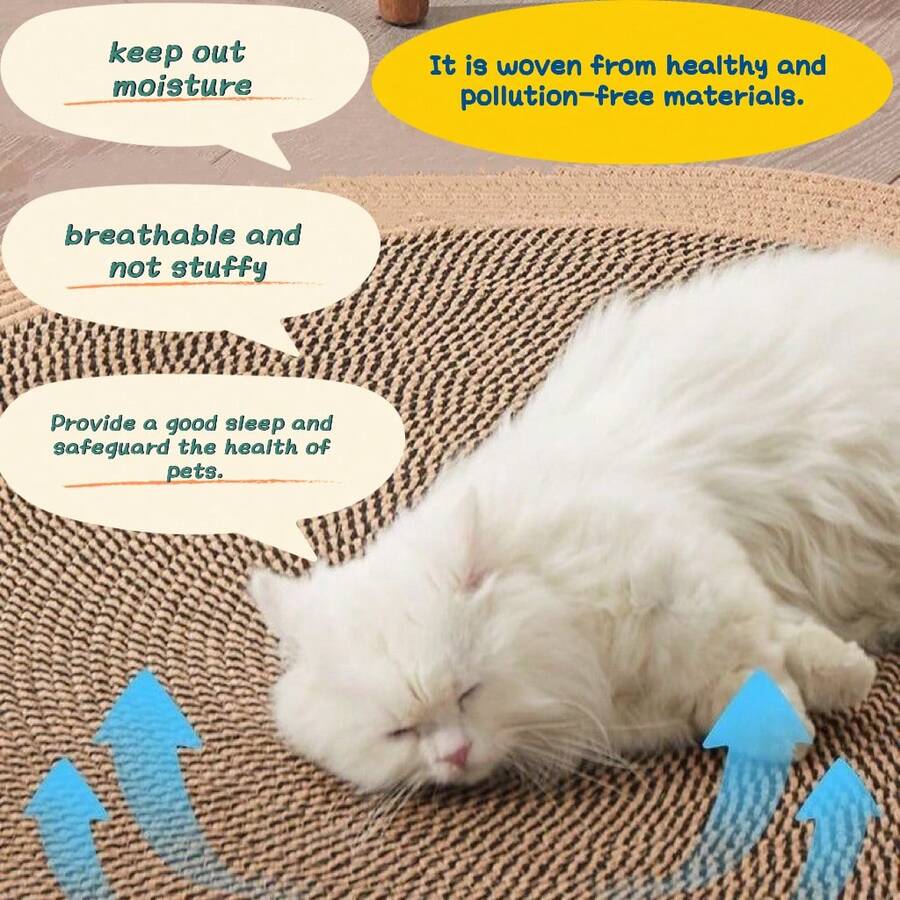 Multicolor non-shed rope woven cat scratching pad designed for pet scratching and lounging