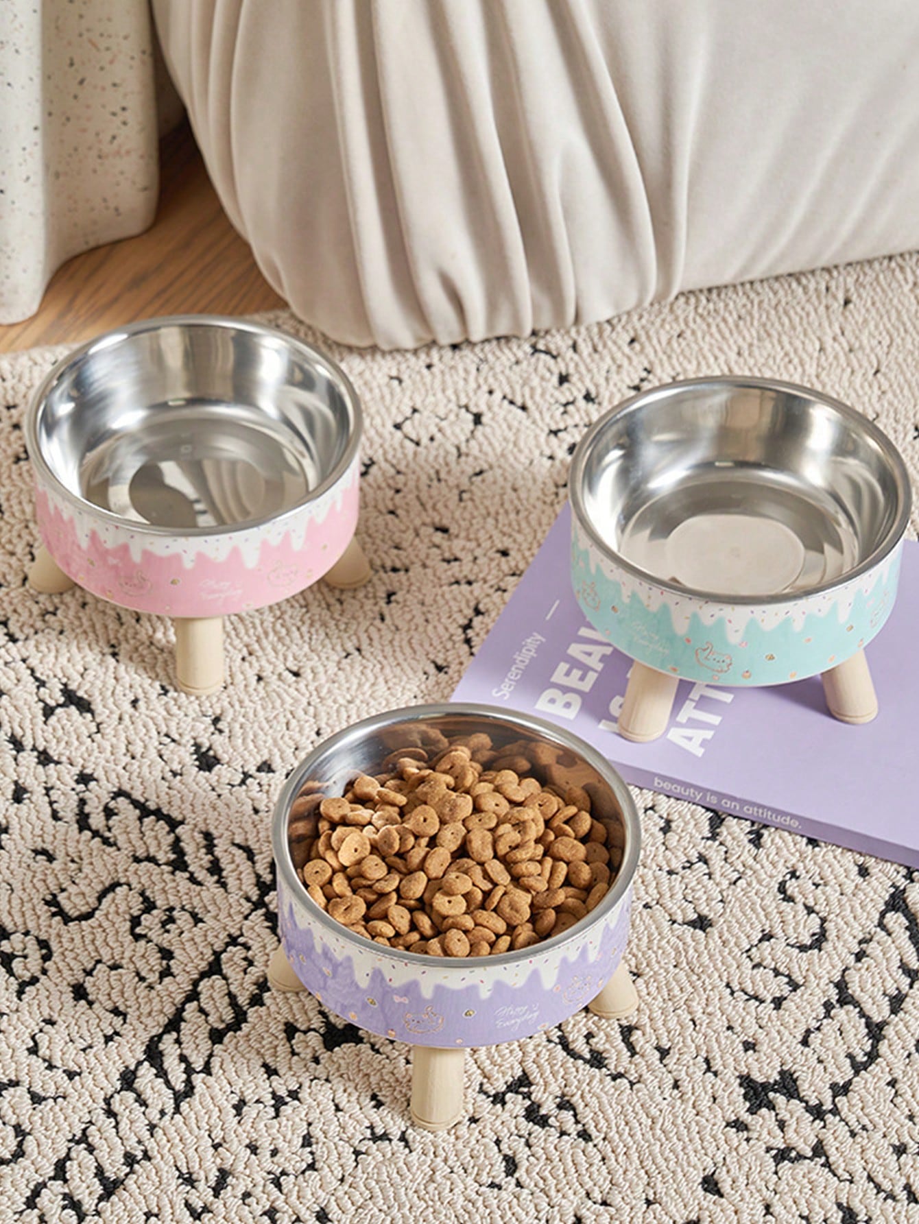 1pc/2pcs/3pcs Stainless Steel Elevated Pet Bowls With Sturdy Stand, Anti-Slip & Anti-Spill, Large Capacity For Cat And Dog Food And Water