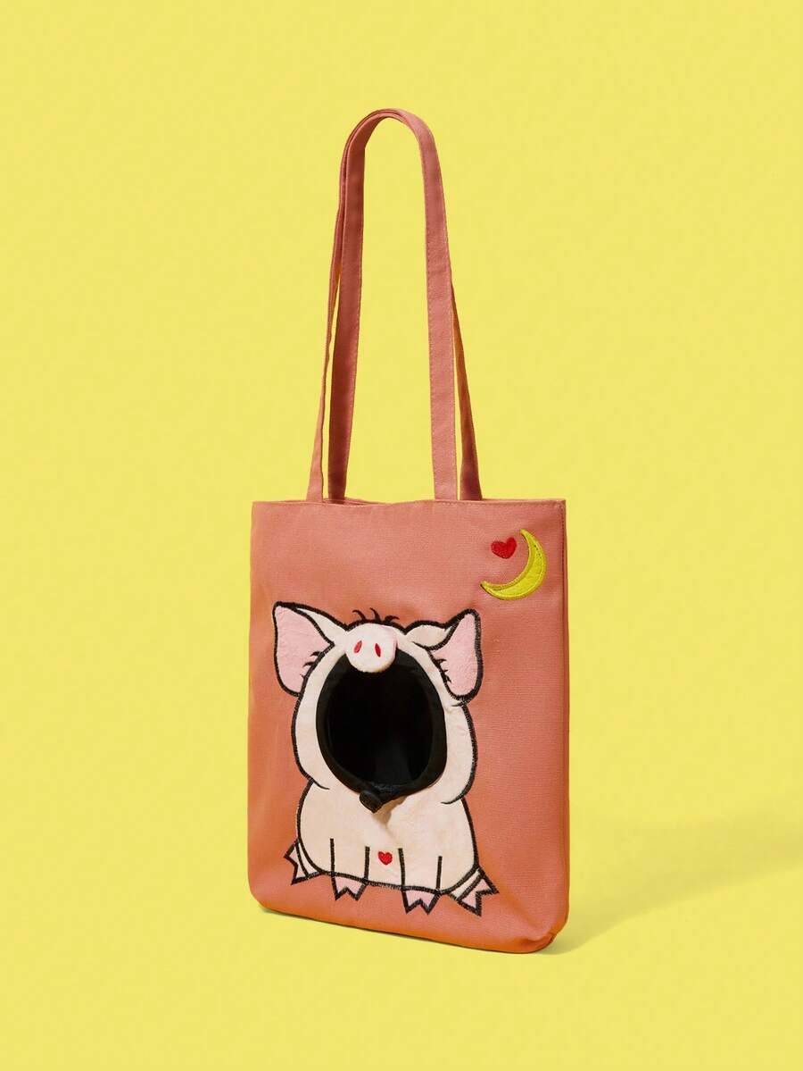 Multicolor cartoon hamburger pet carrier backpack for cats and dogs outdoor activities.
