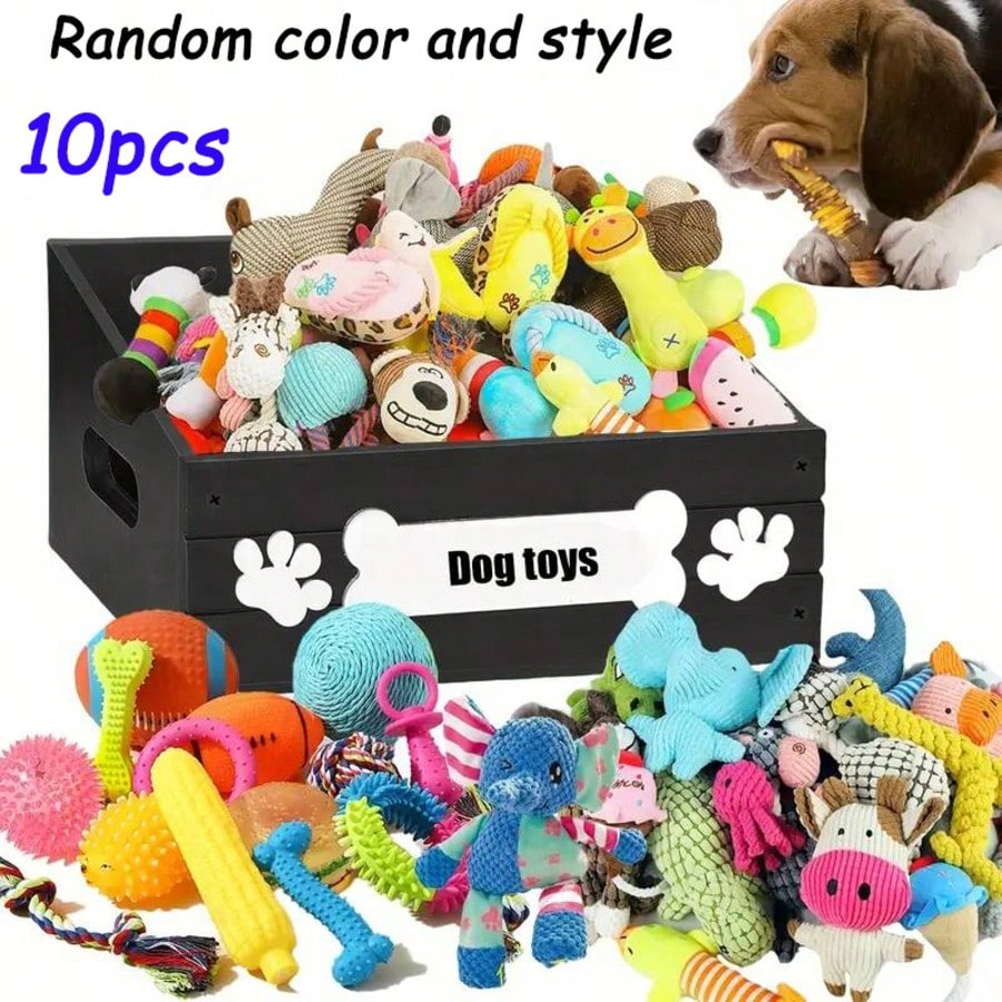 10pcs Random Color & Style Plush Dog Toys Combination, Pet TPR Knotted Toys Combination, Dog Chew Squeaky Toys Combination, Teeth Cleaning Knotted Toys Combination, Suitable For Medium & Small Dogs