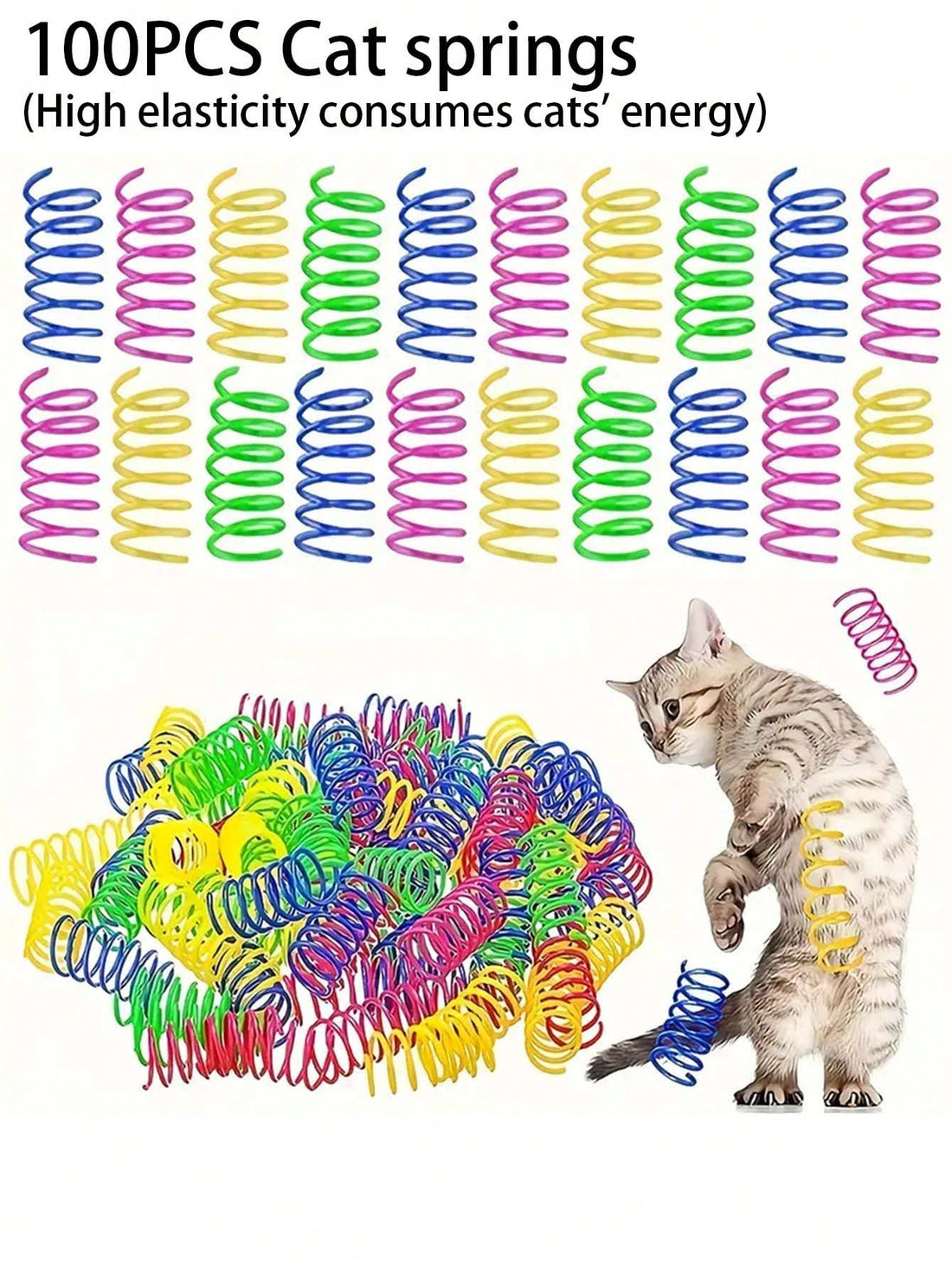 Pet Cat Self-Playing Toy, Plastic Colorful Spring Bouncing Interactive Teaser For Cats, Cat Supplies Cat Spiral Spring/Paper Crinkle Toys, 2/4/8/10/12/14/20/30/40/50/60 Pcs, Creative Toys To Kill Time And Keep Healthy Heavy-Duty Plastic Colorful Toys For