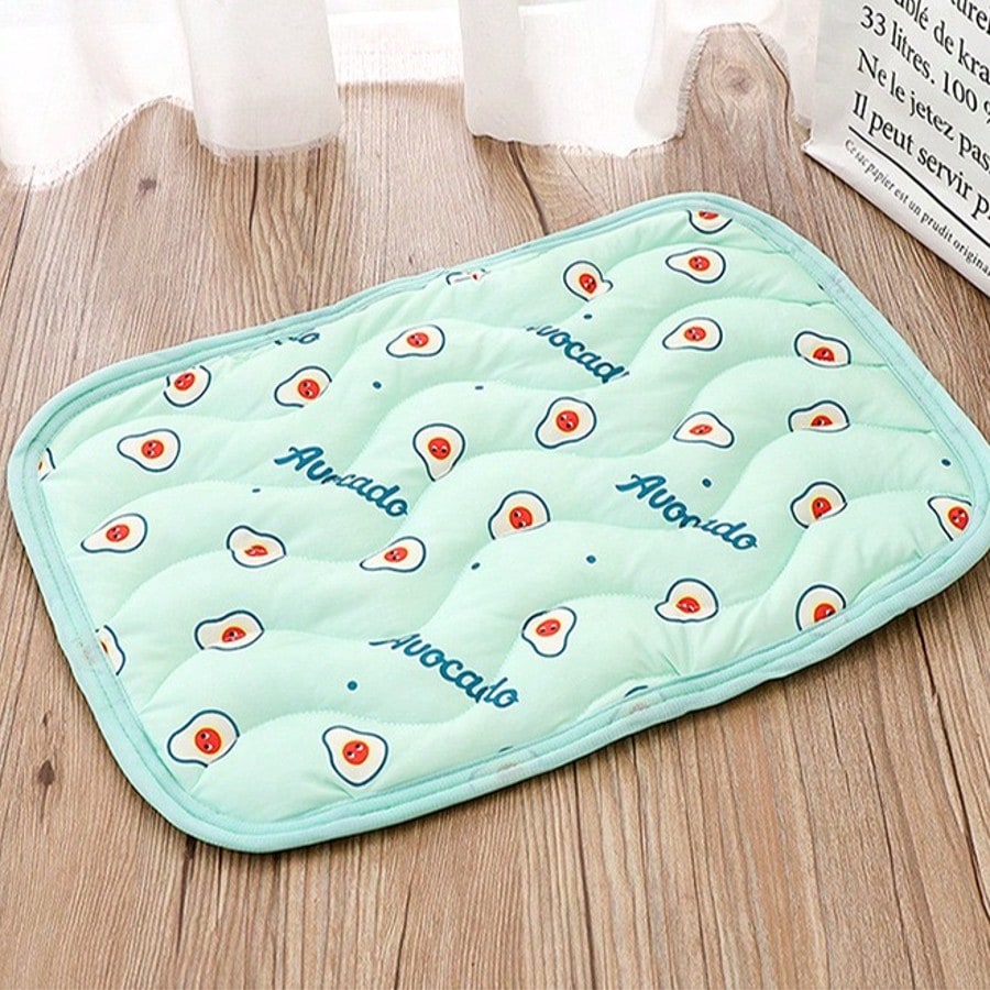 1pc Cute Fruit Pattern Pet Cooling Mat, Summer Ice Silk Breathable Anti-Slip Washable Pet Bed Mat, Essential For Small Animals Cats Dogs Rabbits, Indoor Outdoor Cage Liner