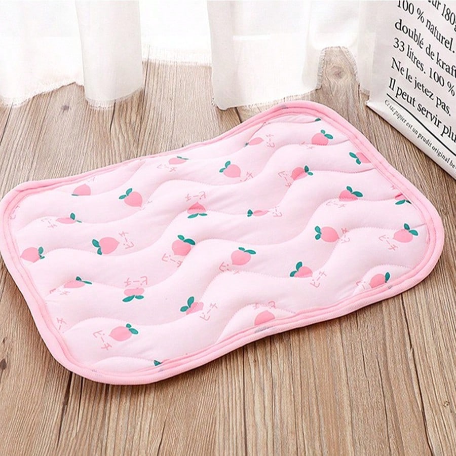 1pc Cute Fruit Pattern Pet Cooling Mat, Summer Ice Silk Breathable Anti-Slip Washable Pet Bed Mat, Essential For Small Animals Cats Dogs Rabbits, Indoor Outdoor Cage Liner