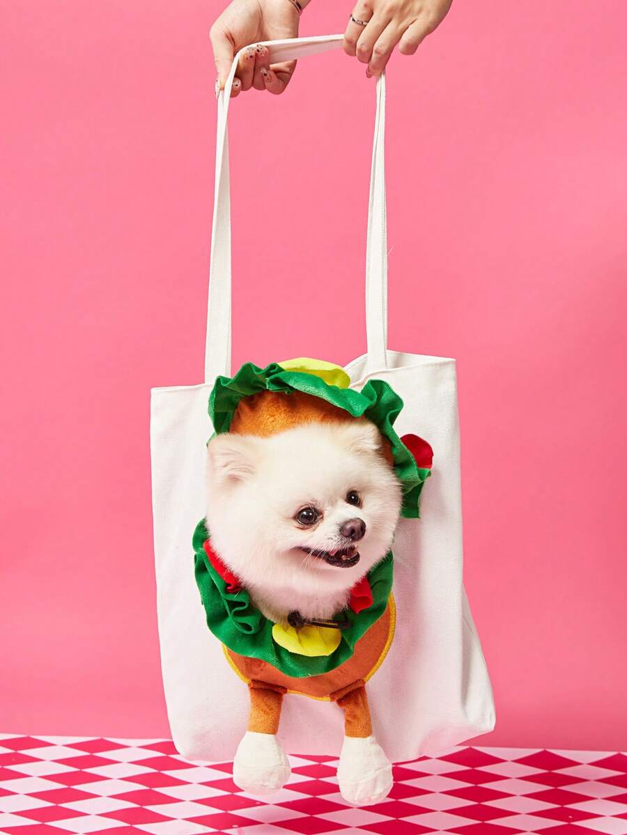 Multicolor cartoon hamburger pet carrier backpack for cats and dogs outdoor activities.