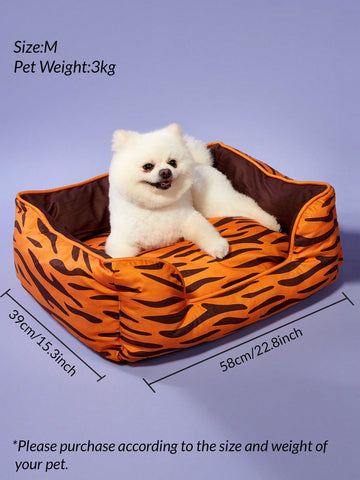 Multicolor pet nest mat featuring a tiger pattern colorblock design with a detachable and washable inner tank for cats and dogs.