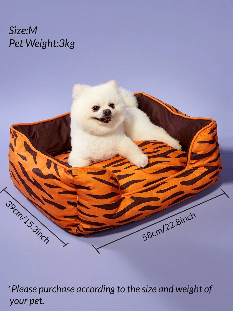 Multicolor pet nest mat featuring a tiger pattern colorblock design with a detachable and washable inner tank for cats and dogs.