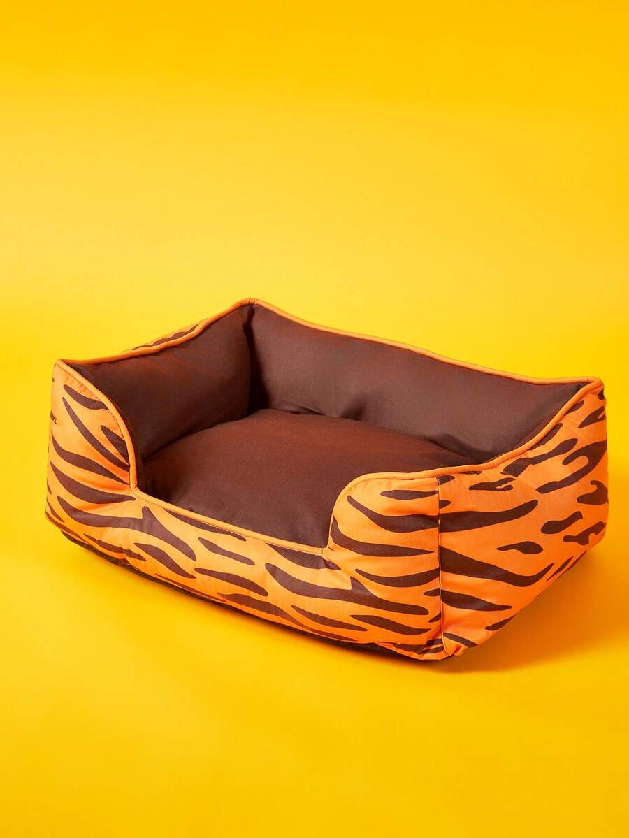 Multicolor pet nest mat featuring a tiger pattern colorblock design with a detachable and washable inner tank for cats and dogs.