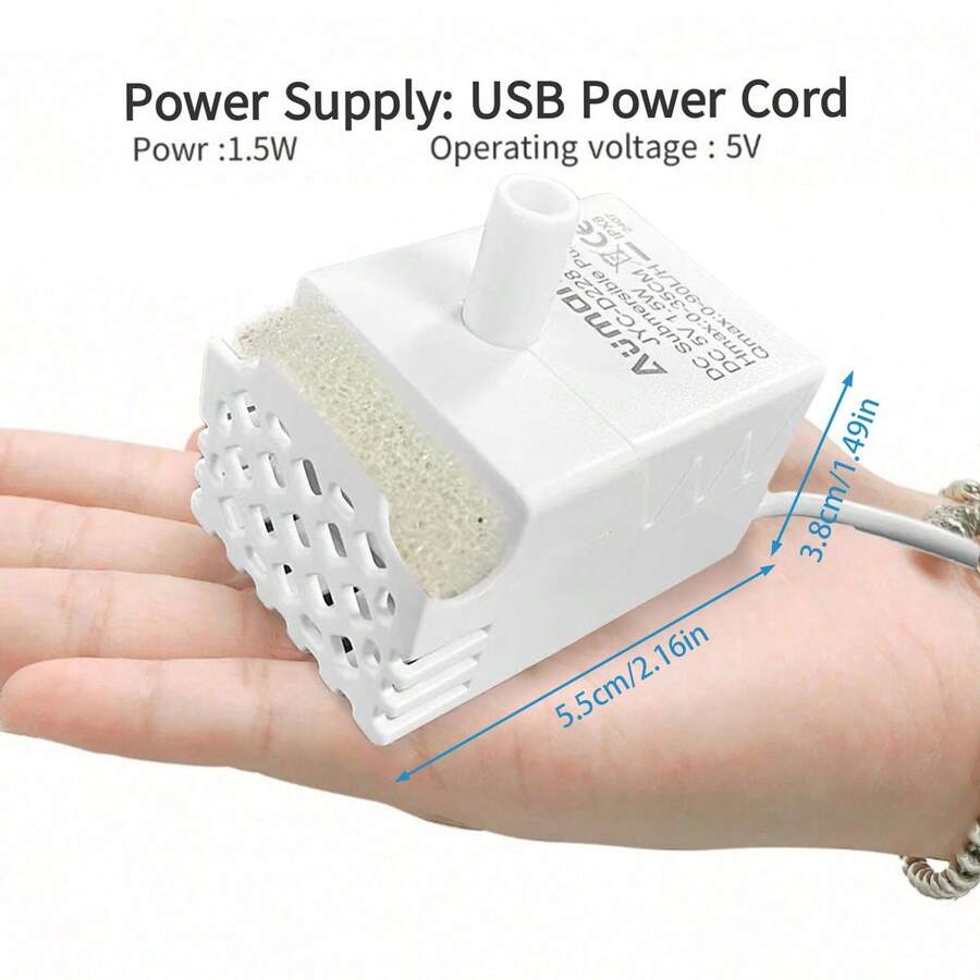 Multicolor mini USB water pump with dry run protection designed for pet drinking fountains and small aquariums.