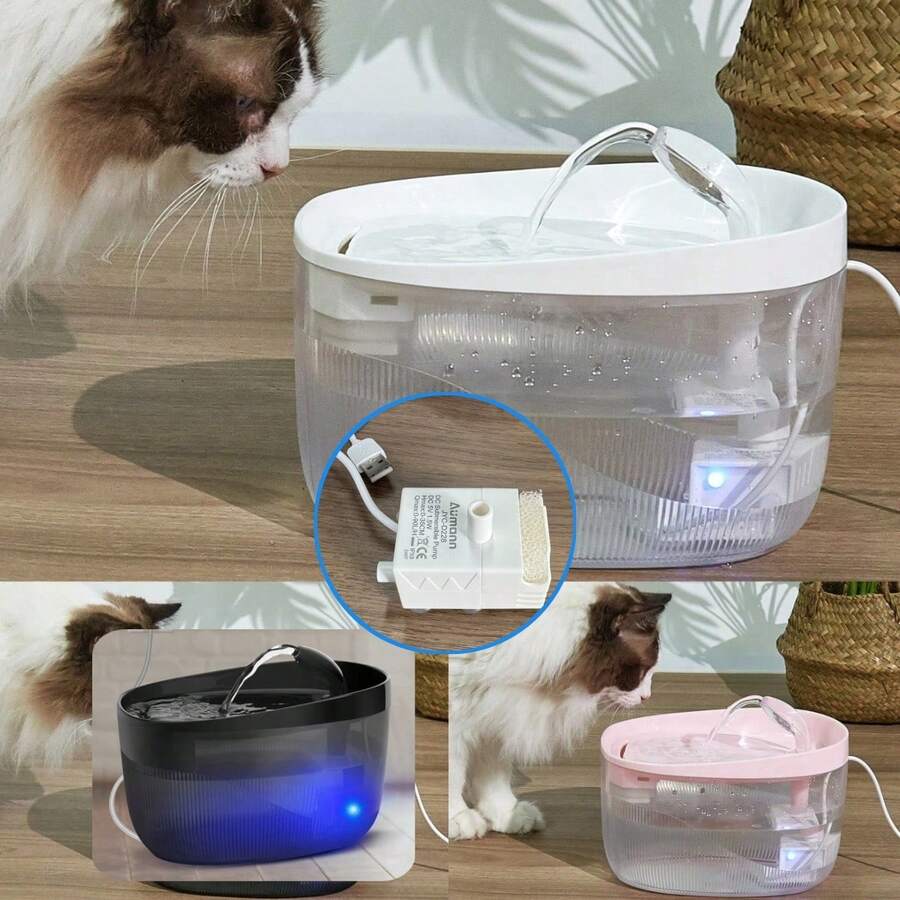 Multicolor mini USB water pump with dry run protection designed for pet drinking fountains and small aquariums.