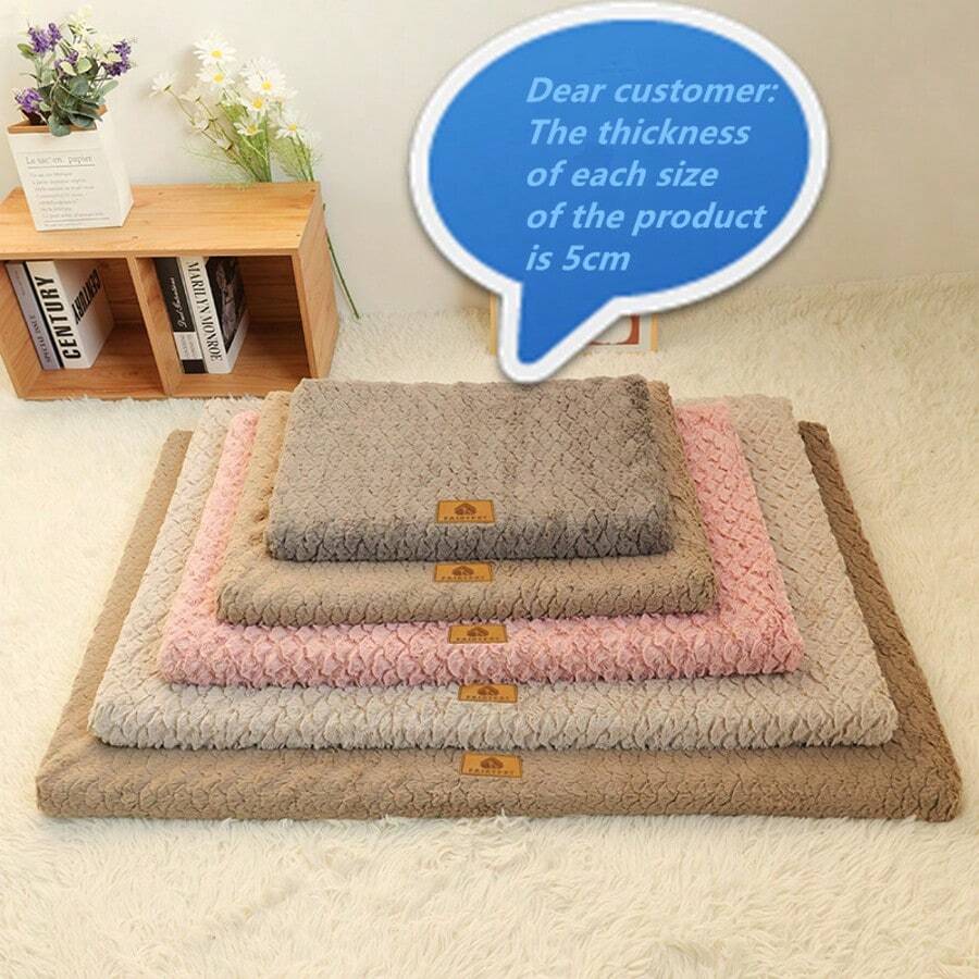 Grey washable dog bed mat with plush embossed fabric surface, egg-shaped polyurethane foam filling, and non-slip moisture-proof Oxford cloth bottom for dogs and cats.