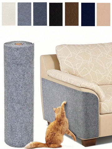 Multicolor cuttable self-adhesive cat scratch pad made of 100 percent polyester for indoor sofa and furniture protection.