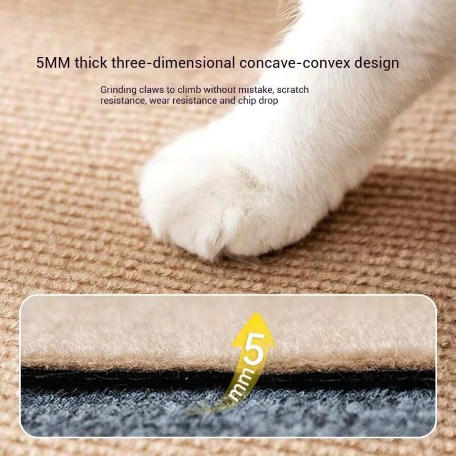 Multicolor cuttable self-adhesive cat scratch pad made of 100 percent polyester for indoor sofa and furniture protection.