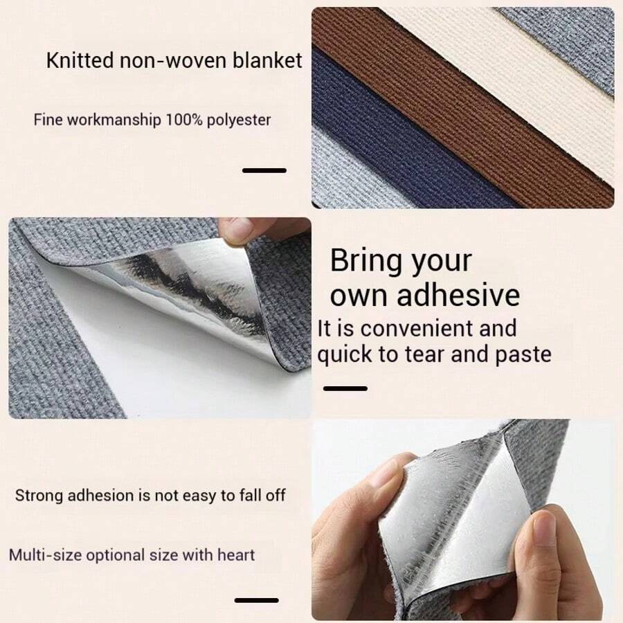 Multicolor cuttable self-adhesive cat scratch pad made of 100 percent polyester for indoor sofa and furniture protection.