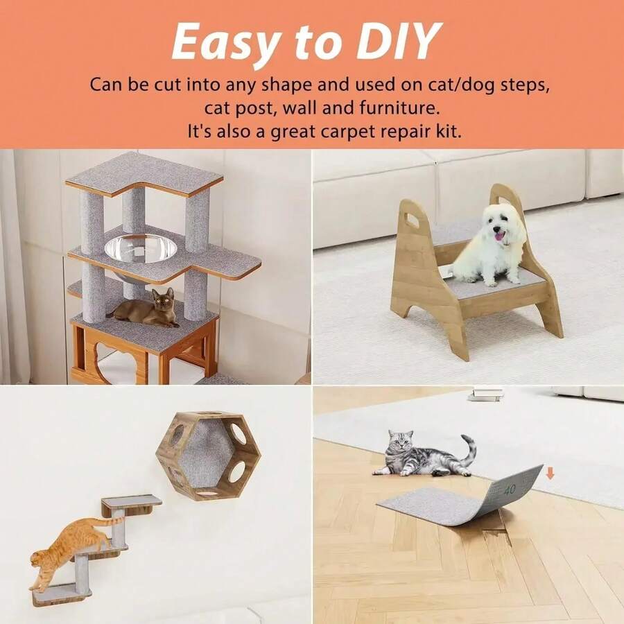 Multicolor cuttable self-adhesive cat scratch pad made of 100 percent polyester for indoor sofa and furniture protection.