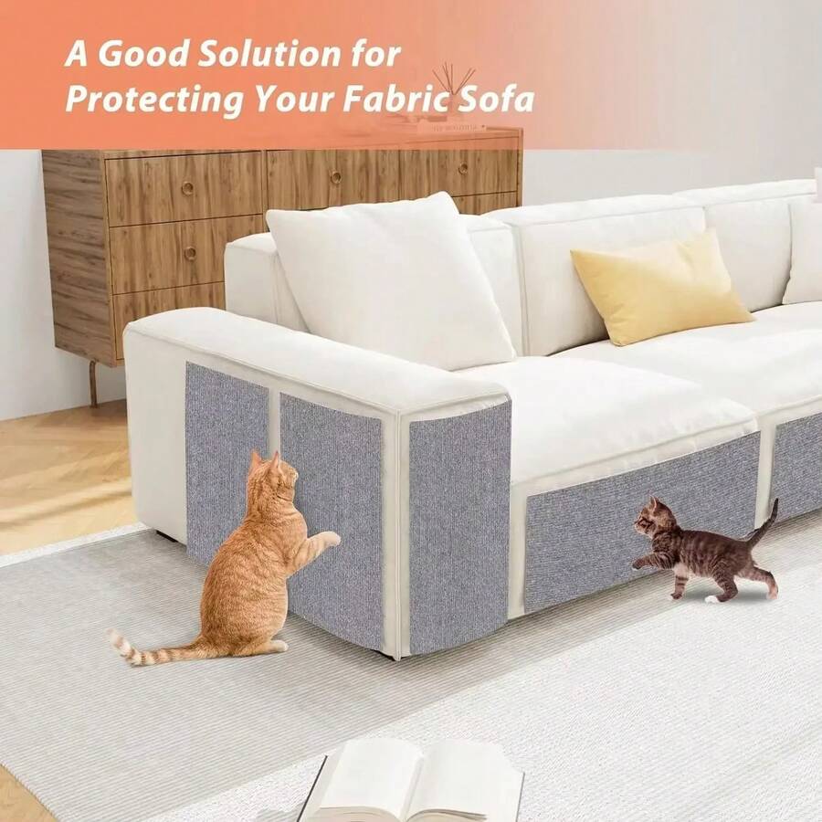 Multicolor cuttable self-adhesive cat scratch pad made of 100 percent polyester for indoor sofa and furniture protection.