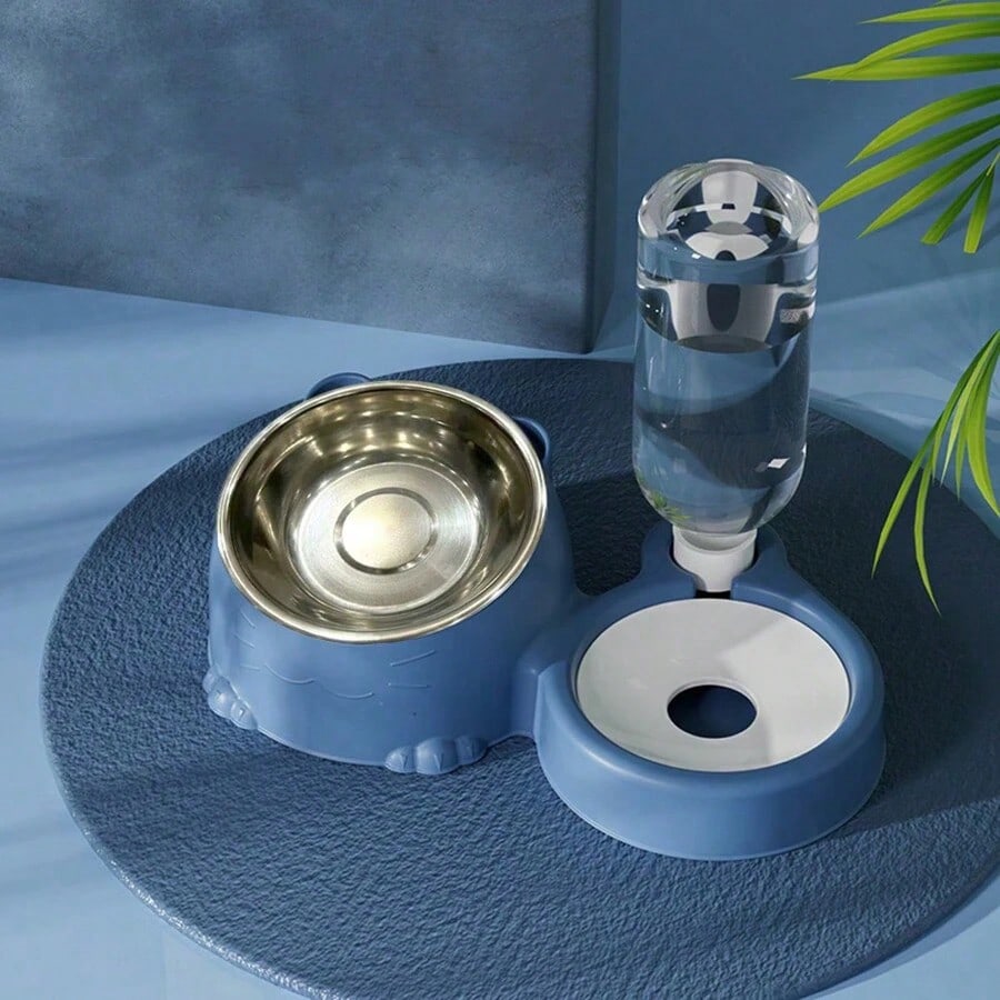 1 Set 2-In-1 Pet Double Bowls And Automatic Water Dispenser Bottle, Keeps Your Pet Hydrated And Full!