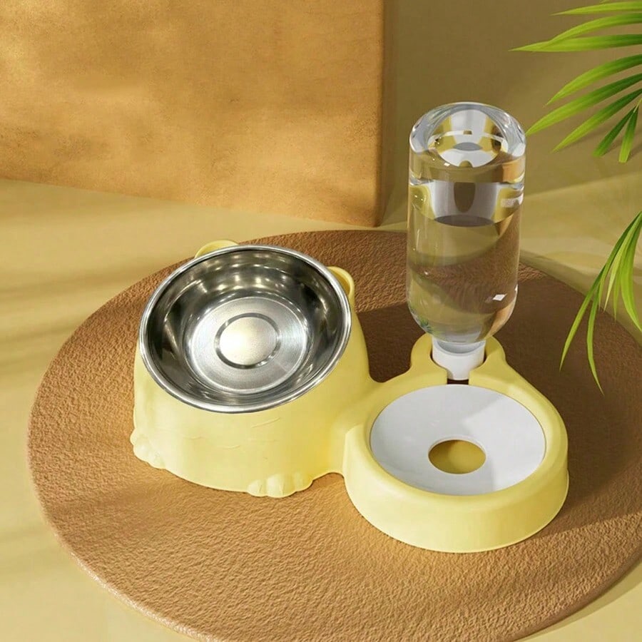1 Set 2-In-1 Pet Double Bowls And Automatic Water Dispenser Bottle, Keeps Your Pet Hydrated And Full!