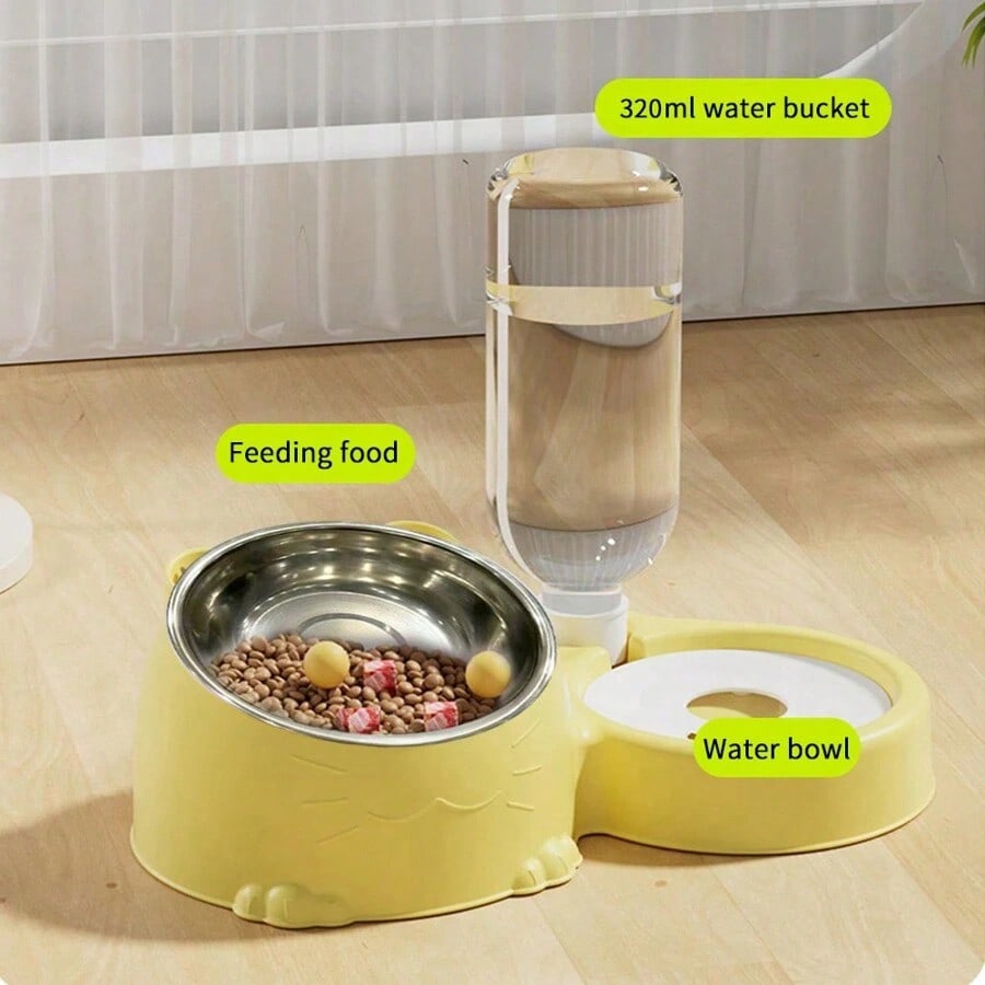 1 Set 2-In-1 Pet Double Bowls And Automatic Water Dispenser Bottle, Keeps Your Pet Hydrated And Full!