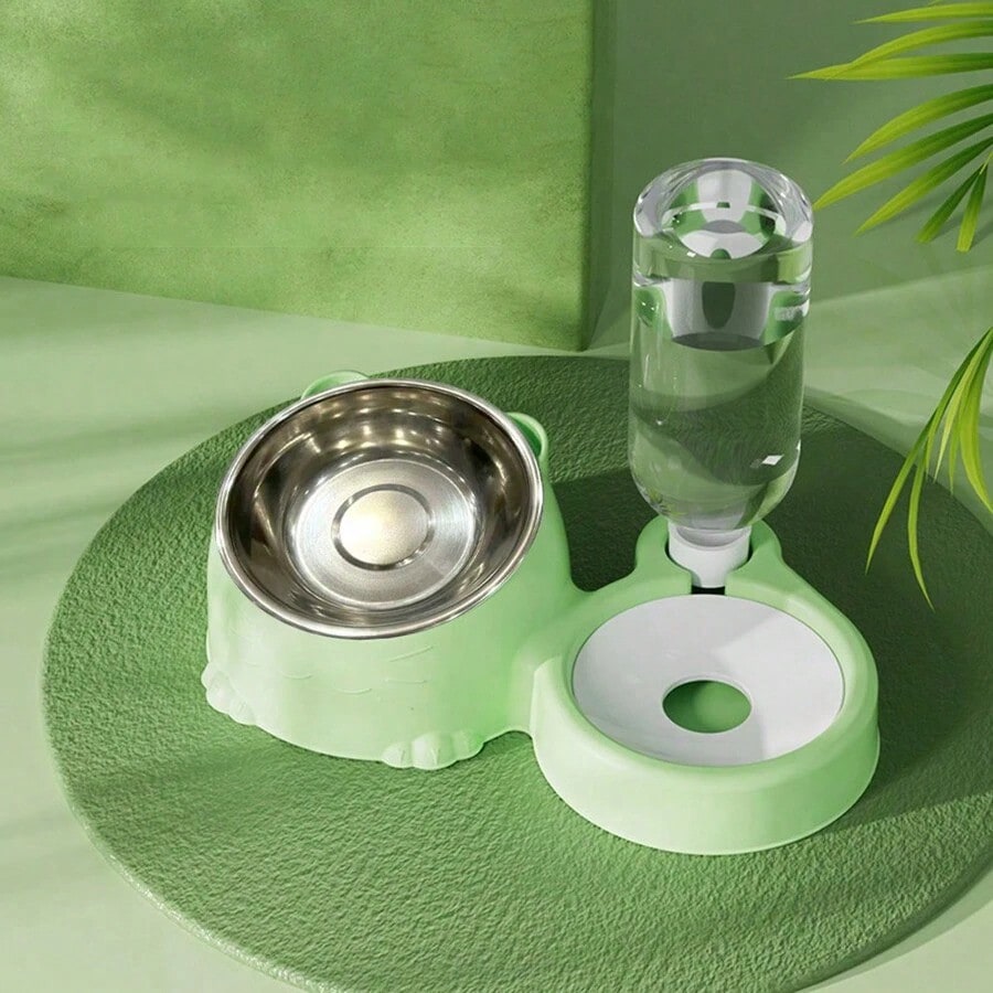 1 Set 2-In-1 Pet Double Bowls And Automatic Water Dispenser Bottle, Keeps Your Pet Hydrated And Full!
